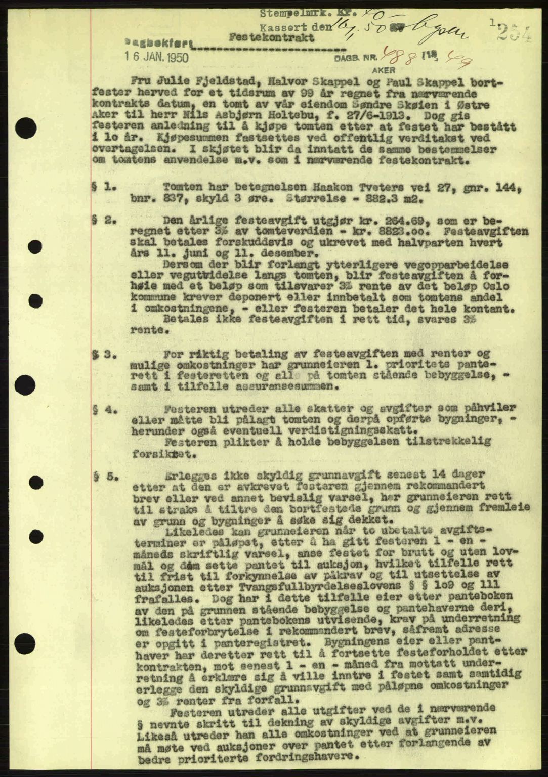 Oslo byskriverembete, AV/SAO-A-10227/G/Gb/Gbd/Gbda/L0017: Mortgage book no. A215, 1949-1950, Diary no: : 488/1950
