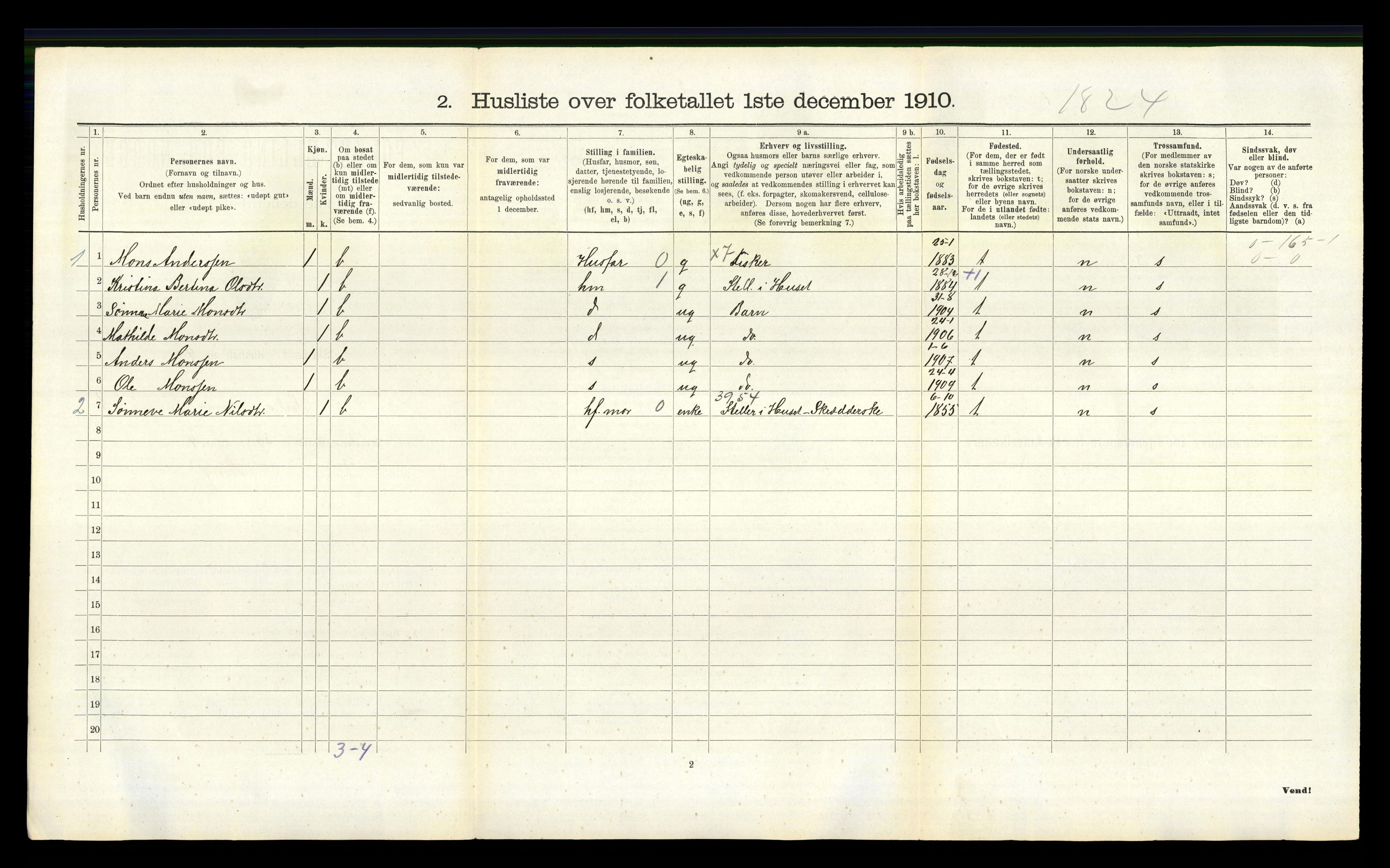 RA, 1910 census for Herdla, 1910, p. 849