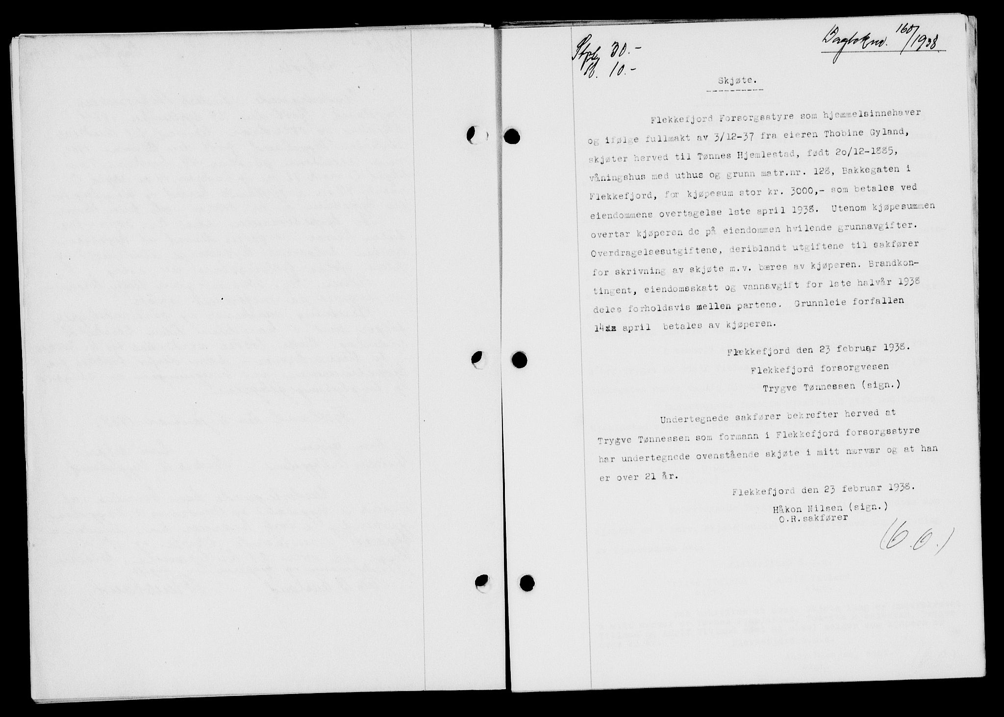 Flekkefjord sorenskriveri, SAK/1221-0001/G/Gb/Gba/L0054: Mortgage book no. A-2, 1937-1938, Diary no: : 160/1938
