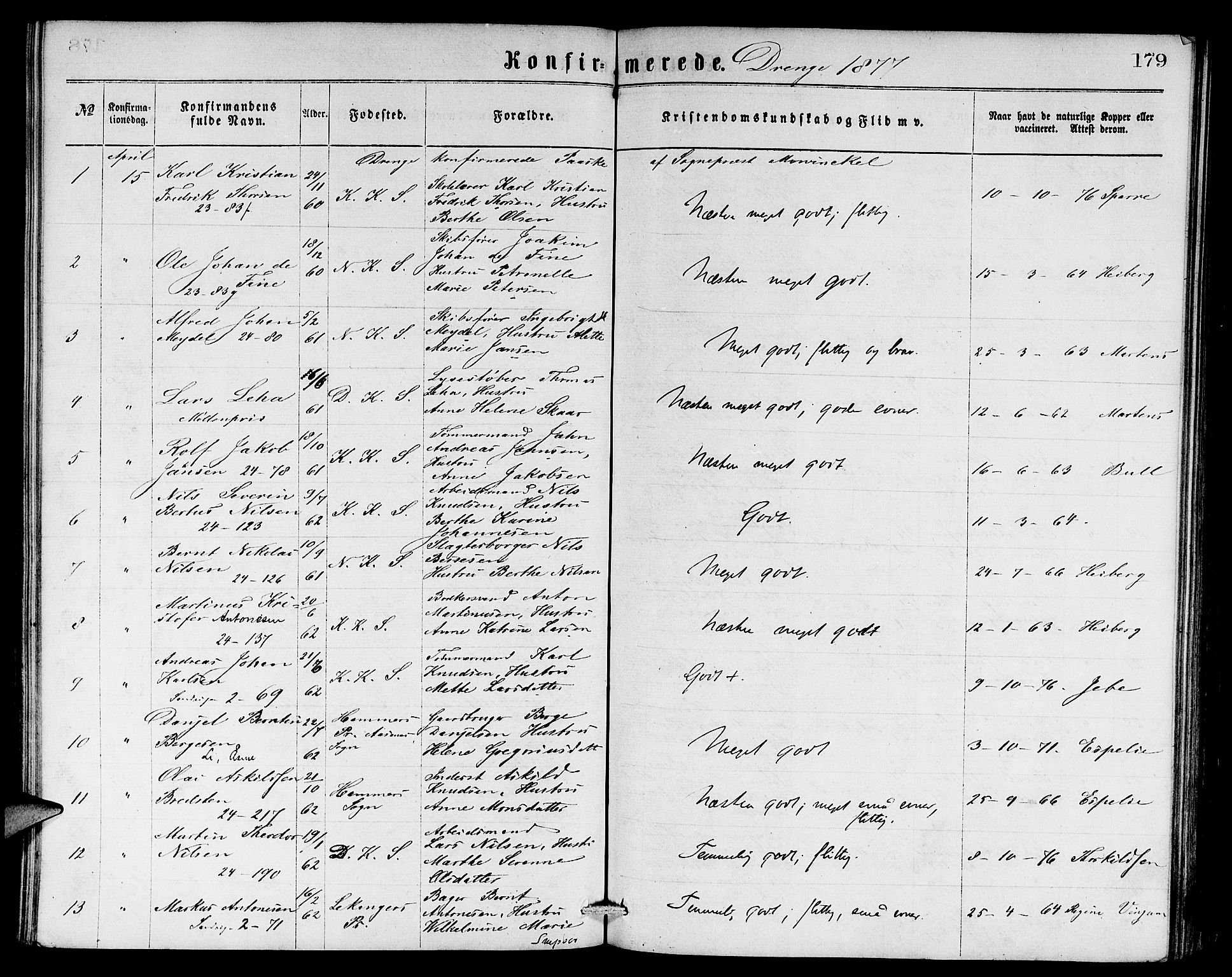 Sandviken Sokneprestembete, SAB/A-77601/H/Hb: Parish register (copy) no. A 1, 1867-1879, p. 179