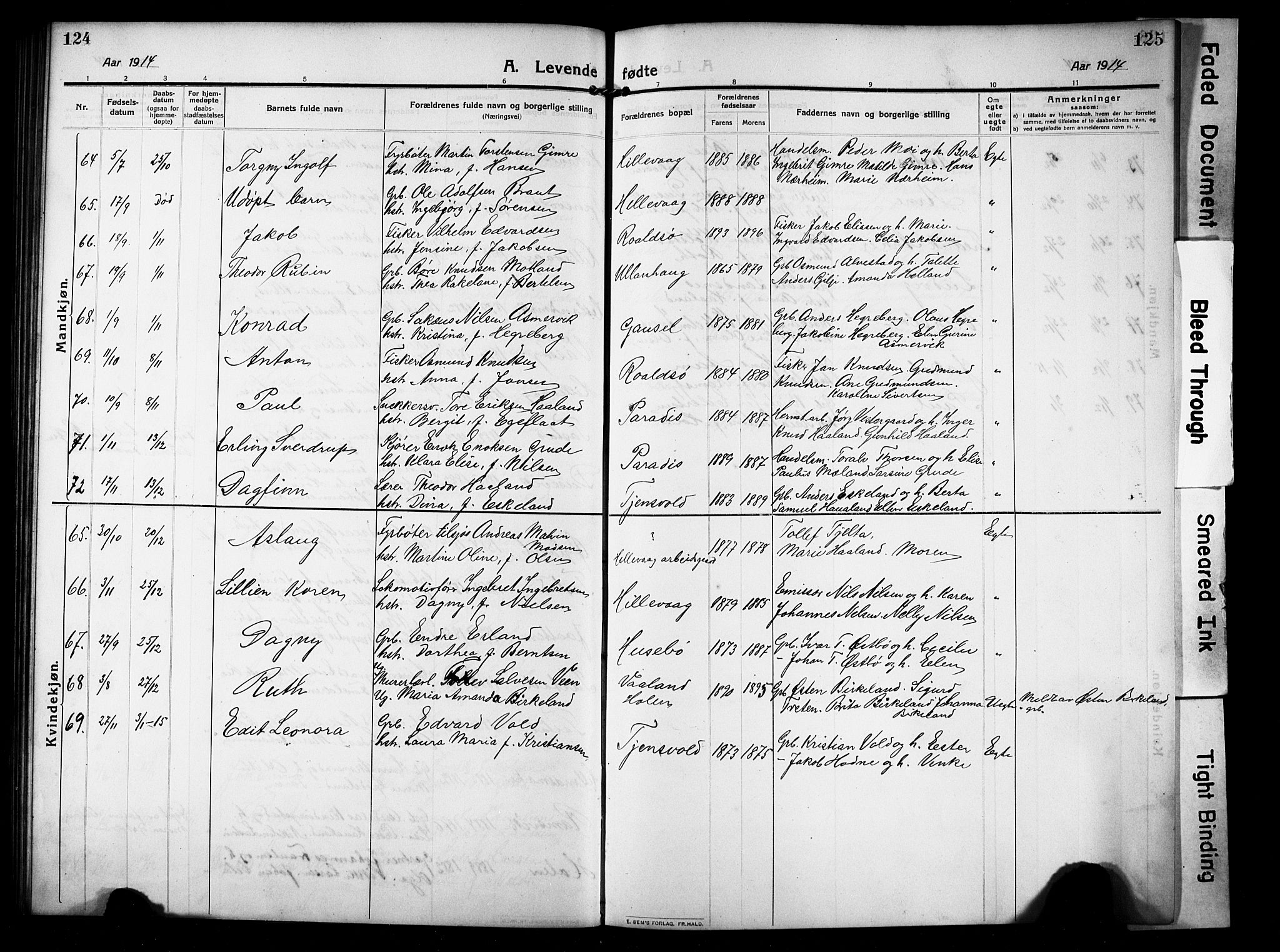 Hetland sokneprestkontor, AV/SAST-A-101826/30/30BB/L0008: Parish register (copy) no. B 8, 1910-1921, p. 124-125