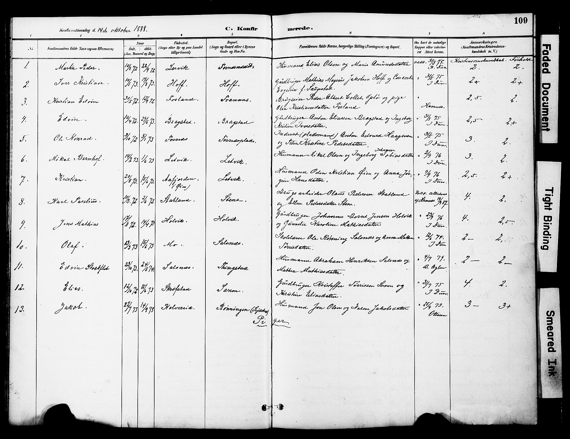Ministerialprotokoller, klokkerbøker og fødselsregistre - Nord-Trøndelag, SAT/A-1458/774/L0628: Parish register (official) no. 774A02, 1887-1903, p. 109