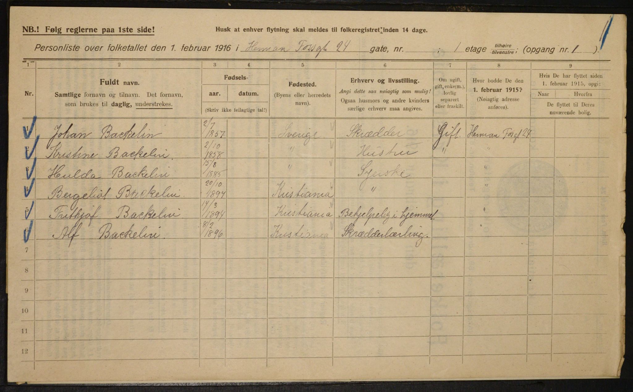 OBA, Municipal Census 1916 for Kristiania, 1916, p. 39673