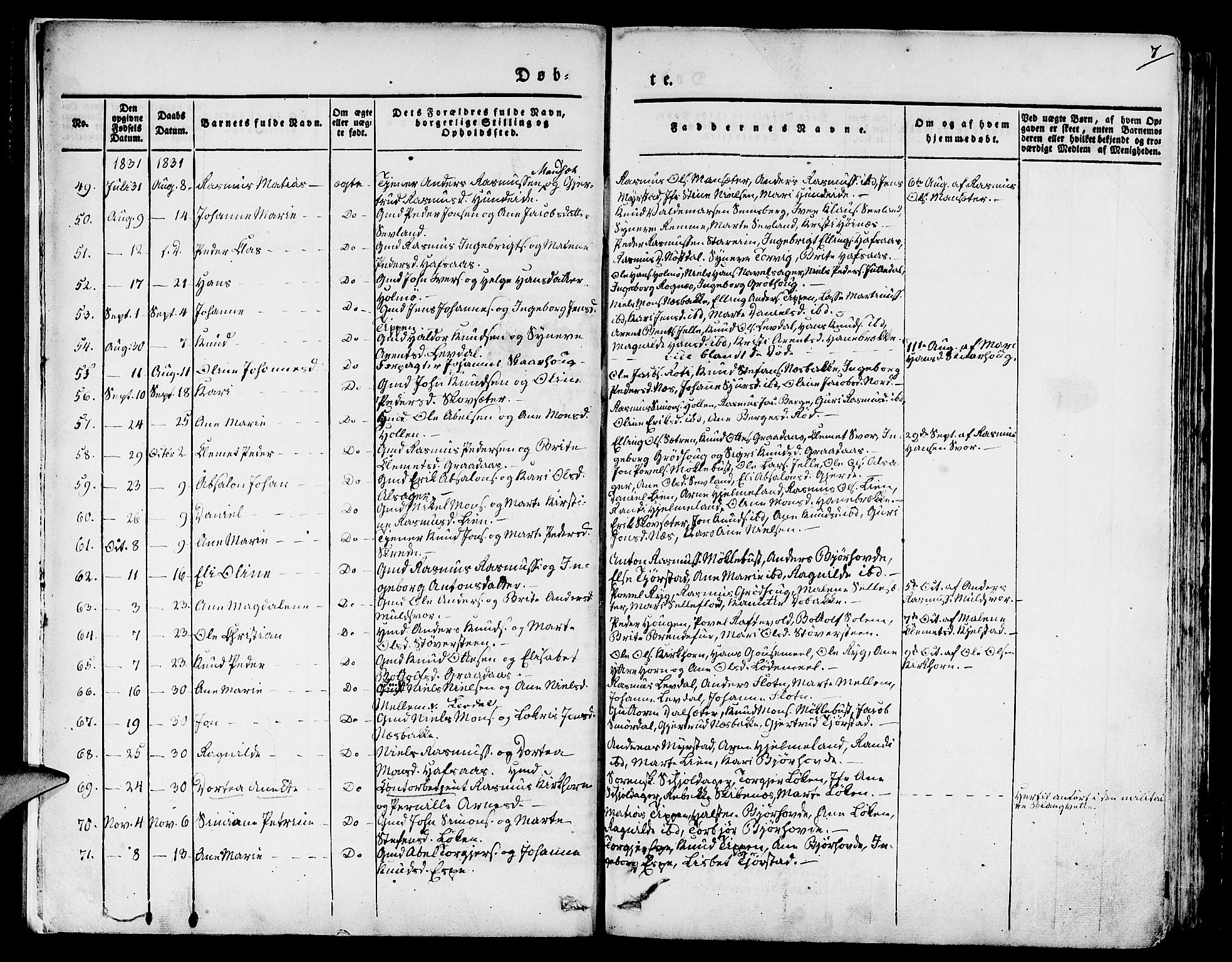 Eid sokneprestembete, AV/SAB-A-82301/H/Haa/Haaa/L0006: Parish register (official) no. A 6, 1831-1843, p. 7