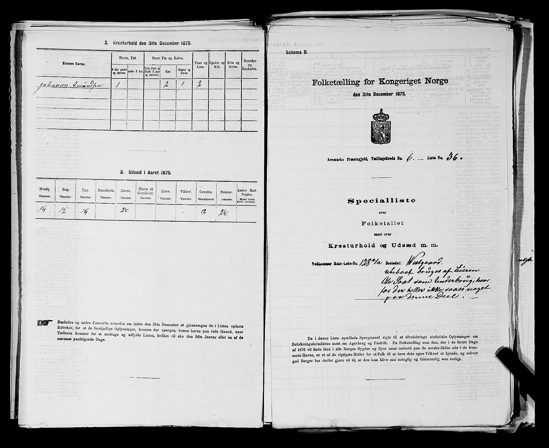 RA, 1875 census for 0118P Aremark, 1875, p. 888