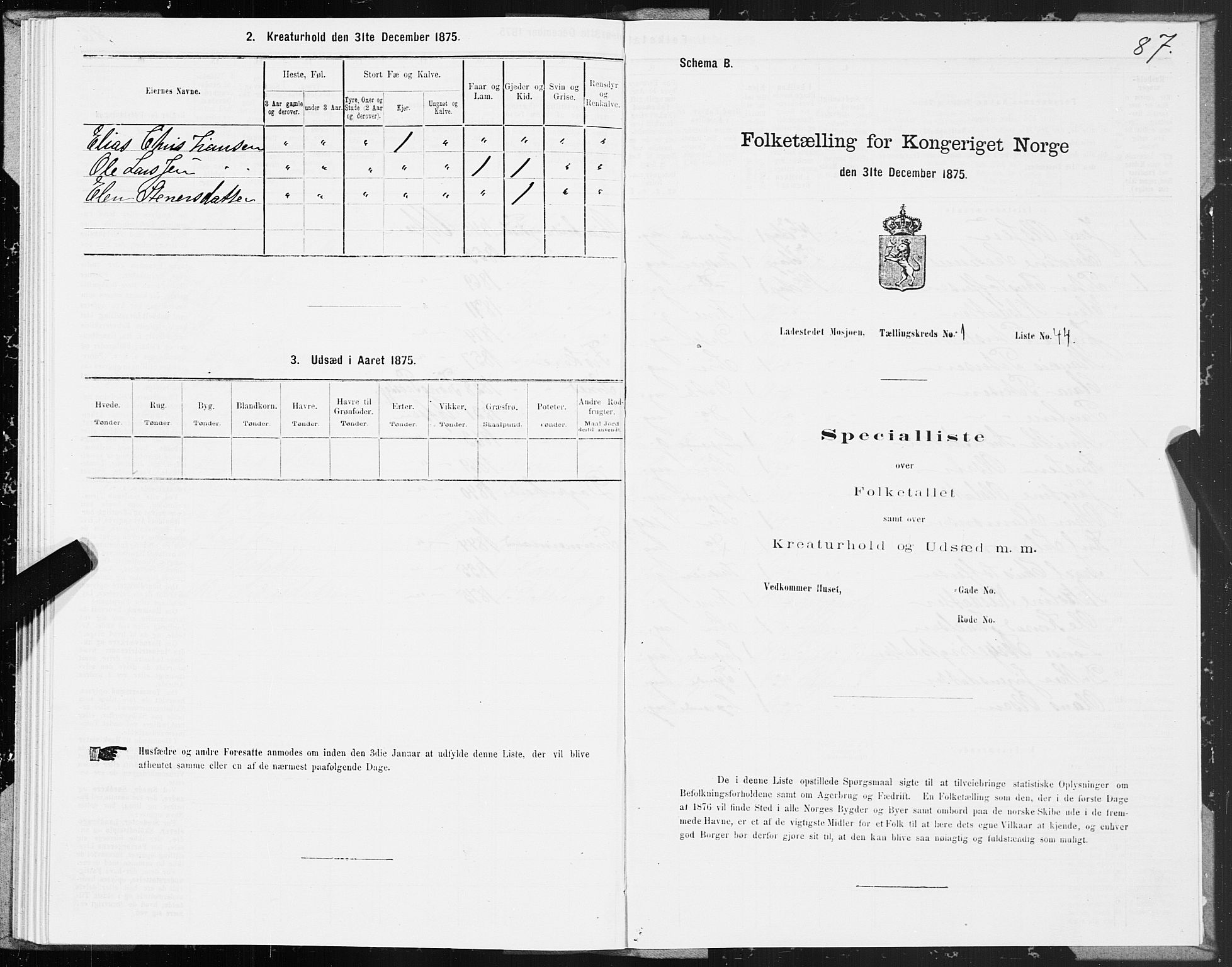 SAT, 1875 census for 1802B Vefsn/Mosjøen, 1875, p. 87