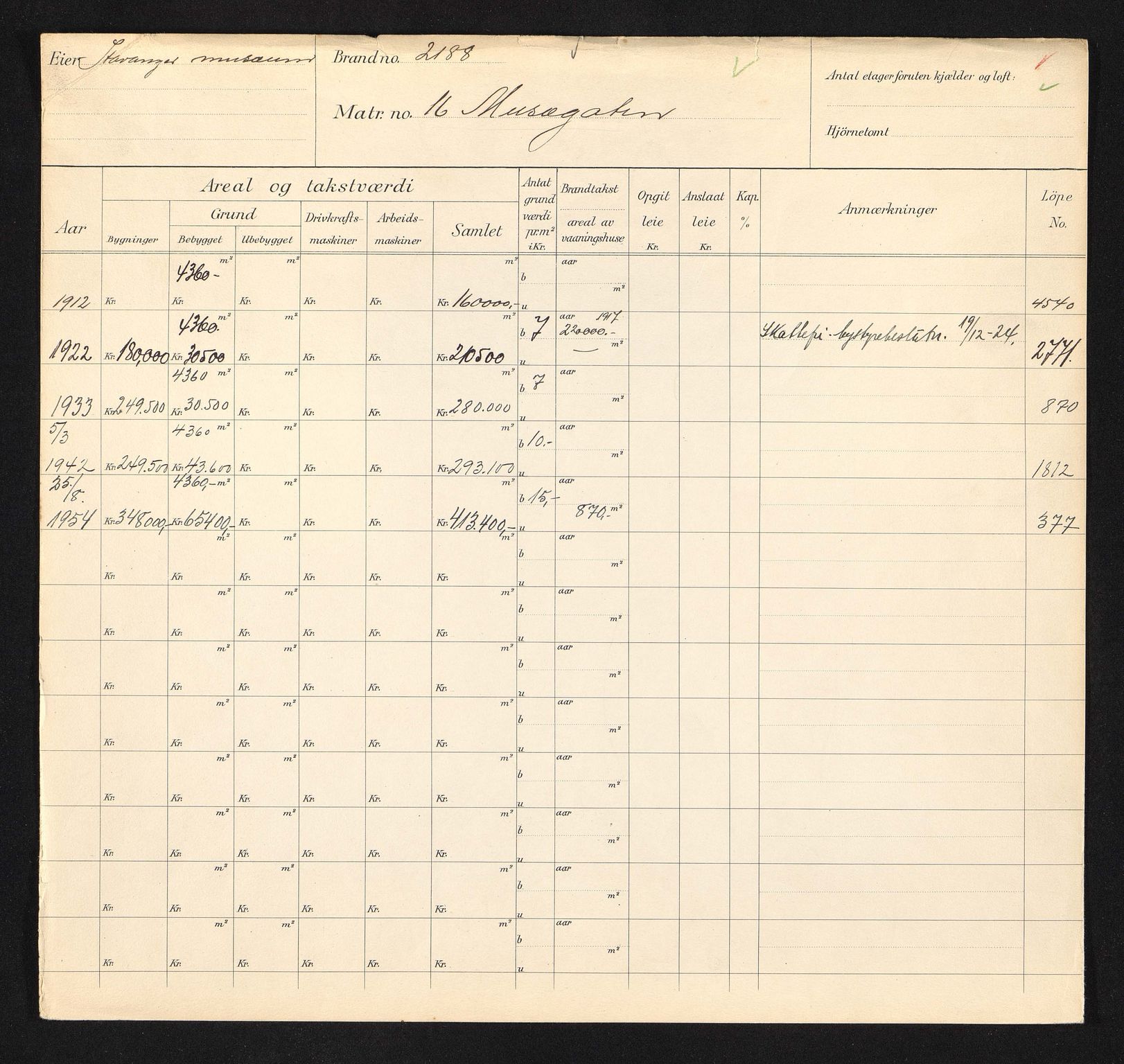 Stavanger kommune. Skattetakstvesenet, BYST/A-0440/F/Fa/Faa/L0031/0004: Skattetakstkort / Muségata 9 - 50