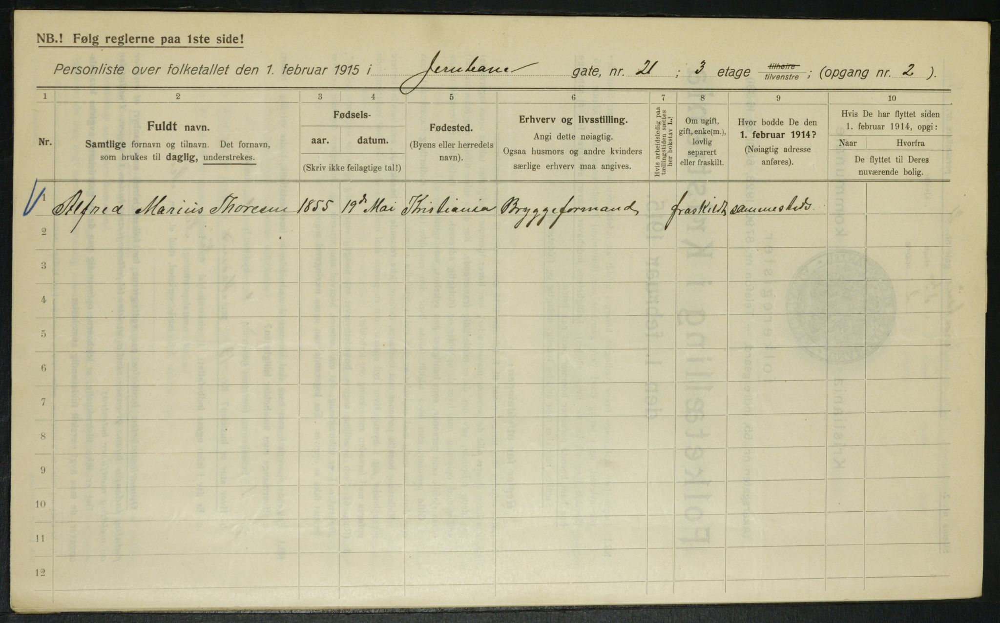 OBA, Municipal Census 1915 for Kristiania, 1915, p. 46451