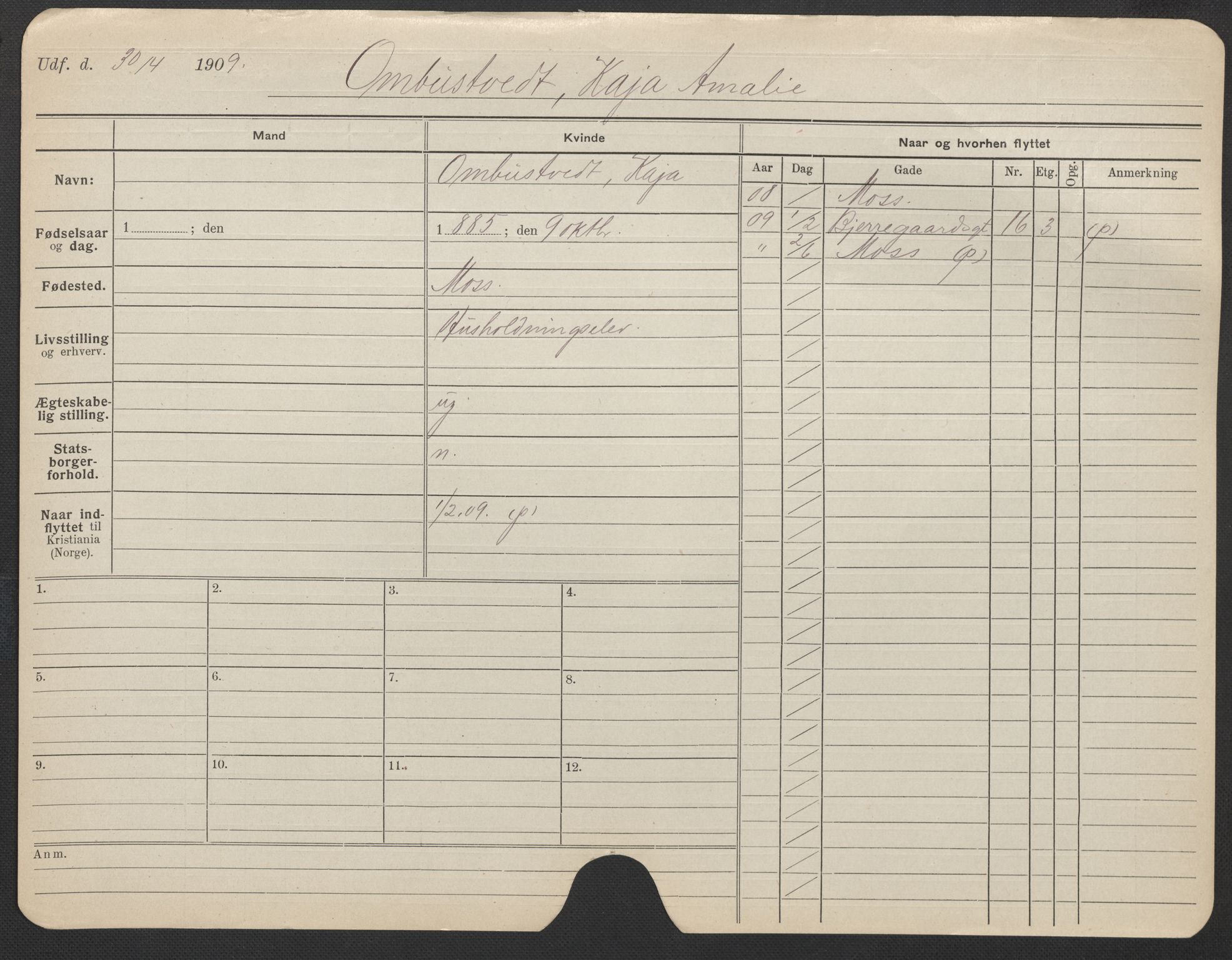 Oslo folkeregister, Registerkort, AV/SAO-A-11715/F/Fa/Fac/L0022: Kvinner, 1906-1914, p. 398a