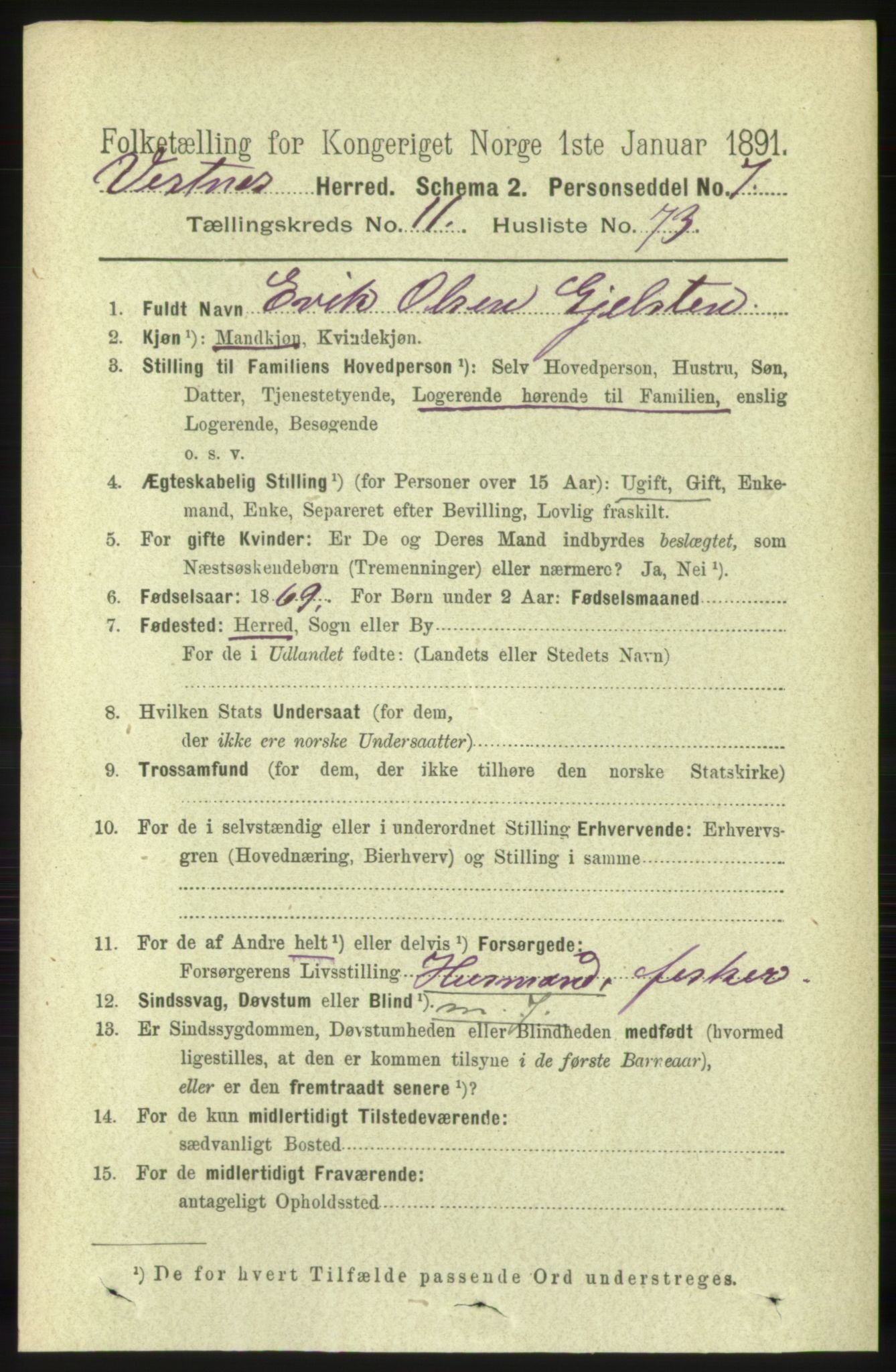 RA, 1891 census for 1535 Vestnes, 1891, p. 4357