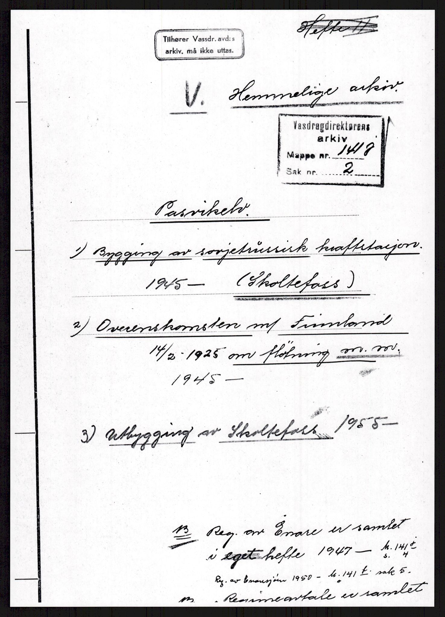 Vassdragsdirektoratet/avdelingen, RA/S-6242/F/Fa/L0537: Pasvikelva, 1932-1955, p. 431