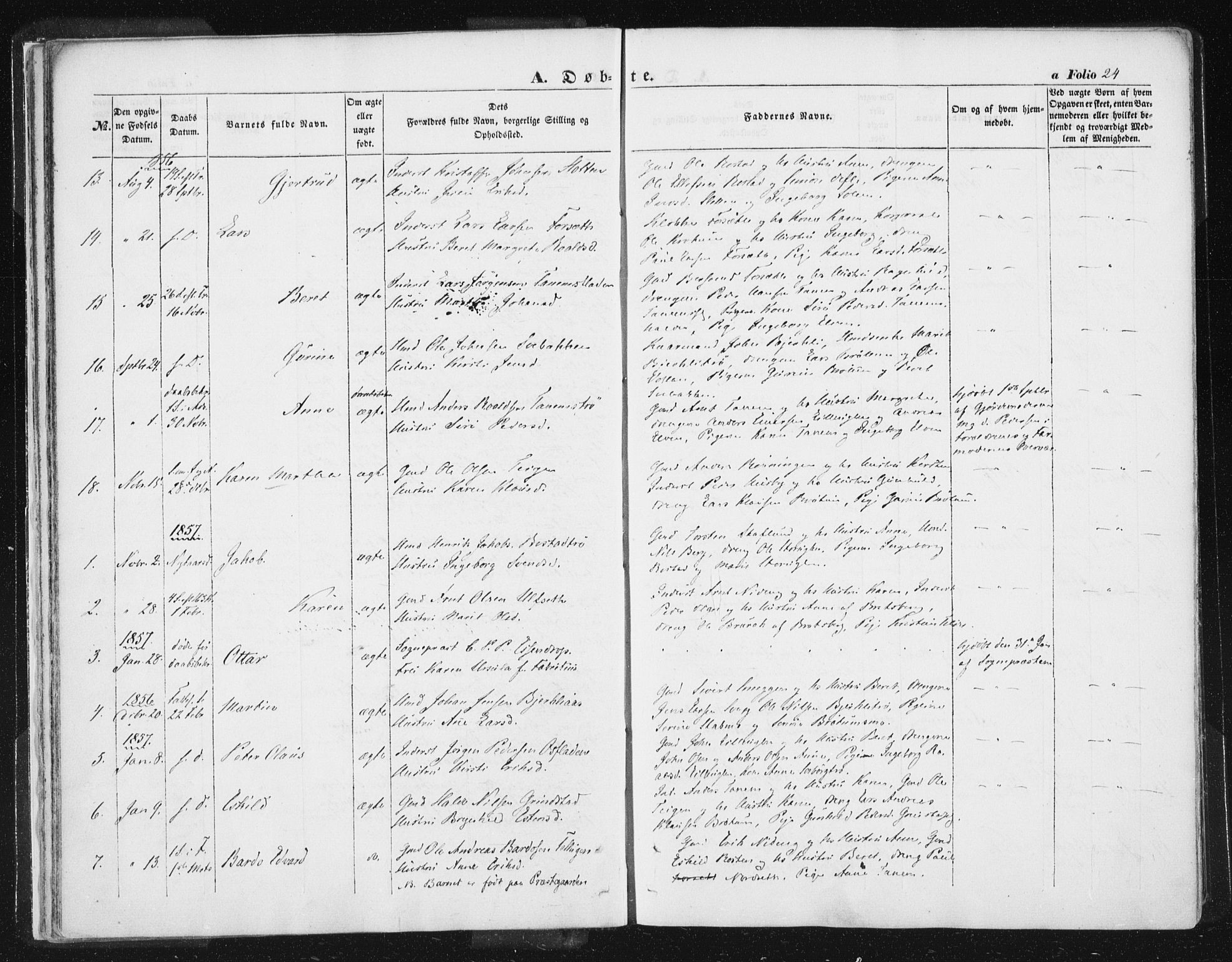 Ministerialprotokoller, klokkerbøker og fødselsregistre - Sør-Trøndelag, SAT/A-1456/618/L0441: Parish register (official) no. 618A05, 1843-1862, p. 24