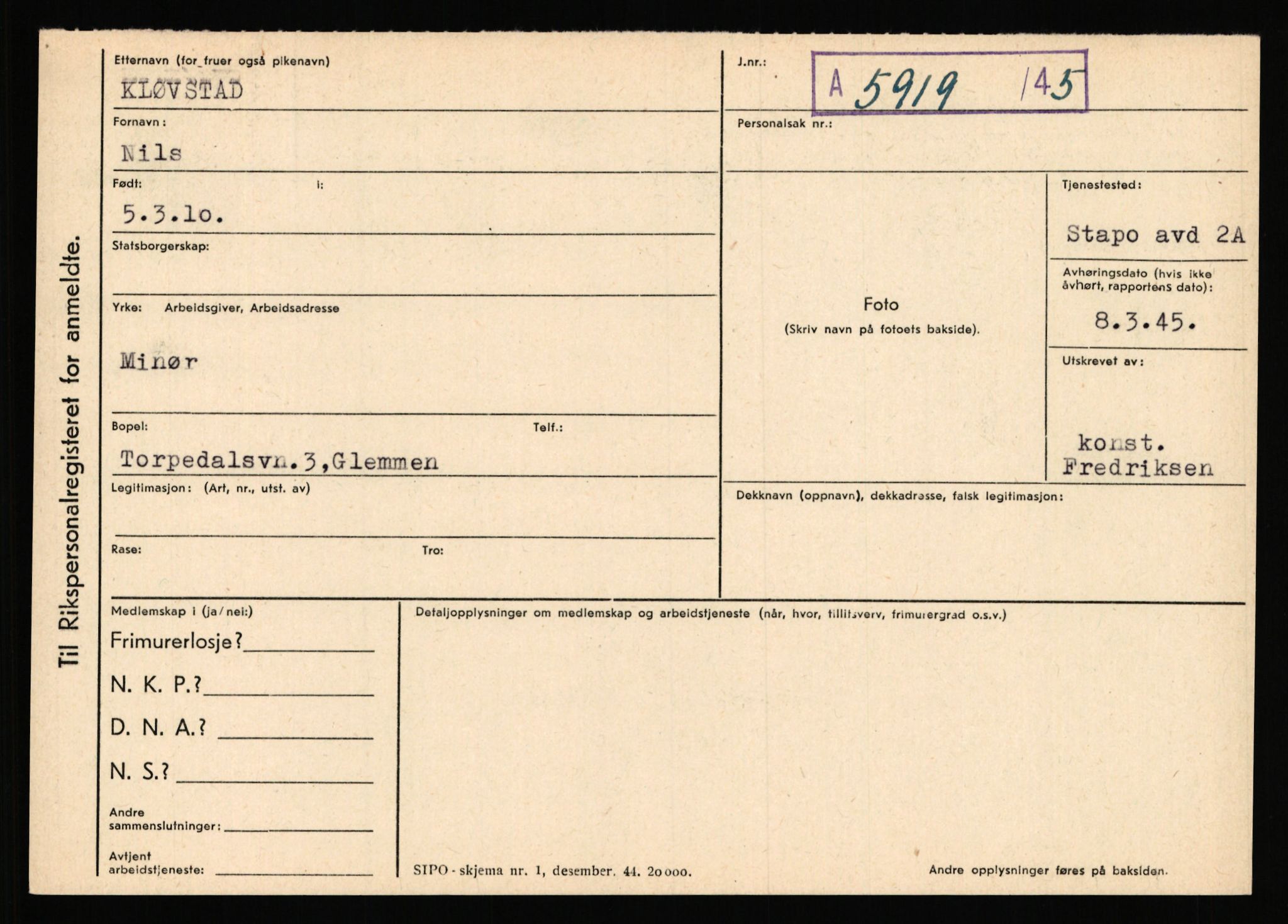 Statspolitiet - Hovedkontoret / Osloavdelingen, AV/RA-S-1329/C/Ca/L0008: Johan(nes)sen - Knoph, 1943-1945, p. 5068