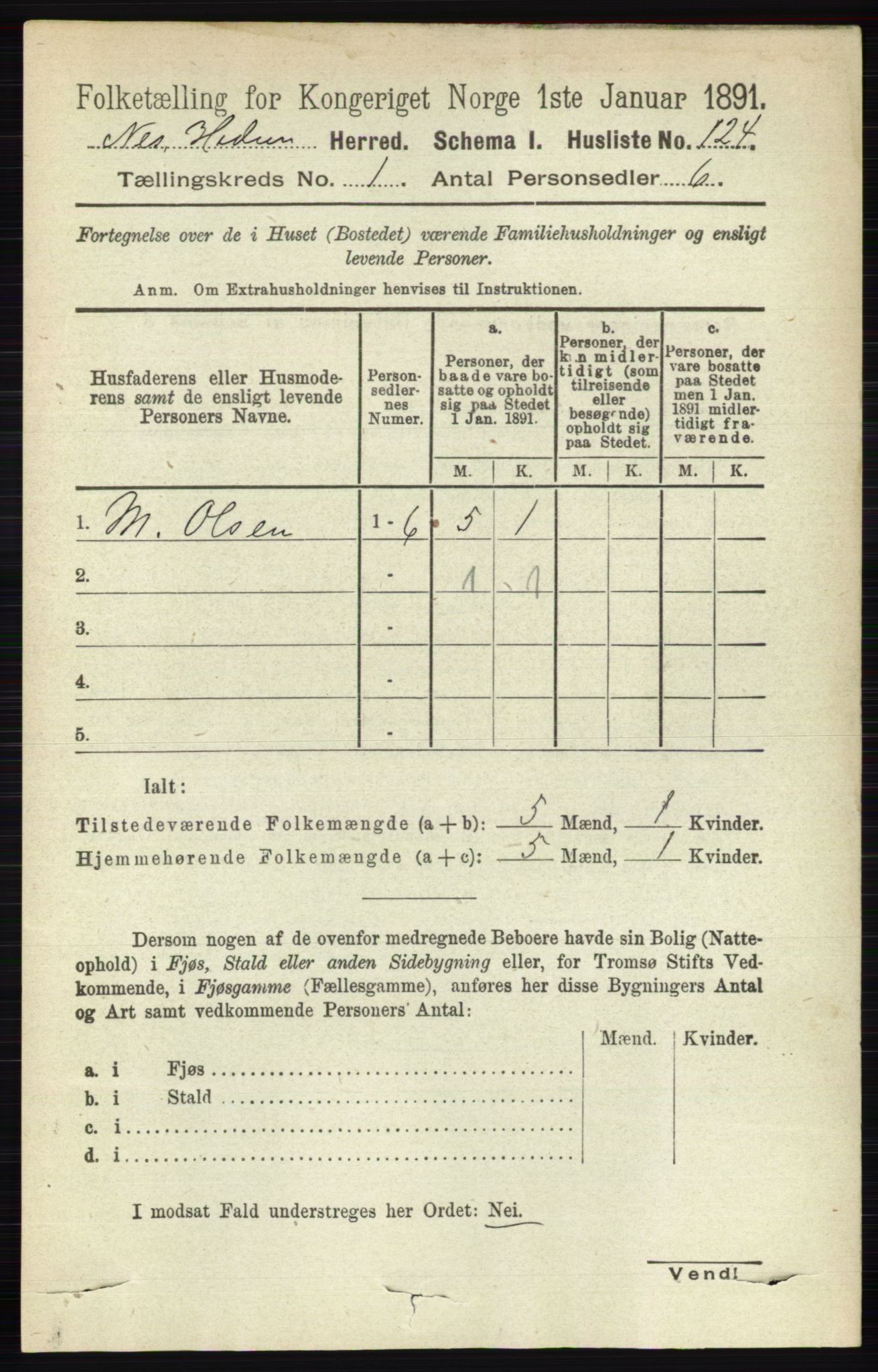 RA, 1891 census for 0411 Nes, 1891, p. 153