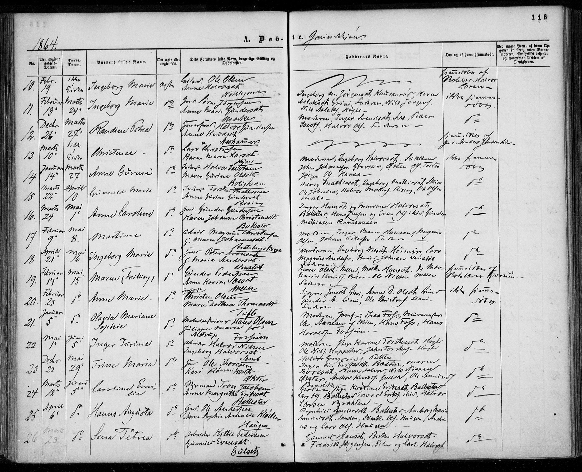 Gjerpen kirkebøker, SAKO/A-265/F/Fa/L0008a: Parish register (official) no. I 8A, 1857-1871, p. 116