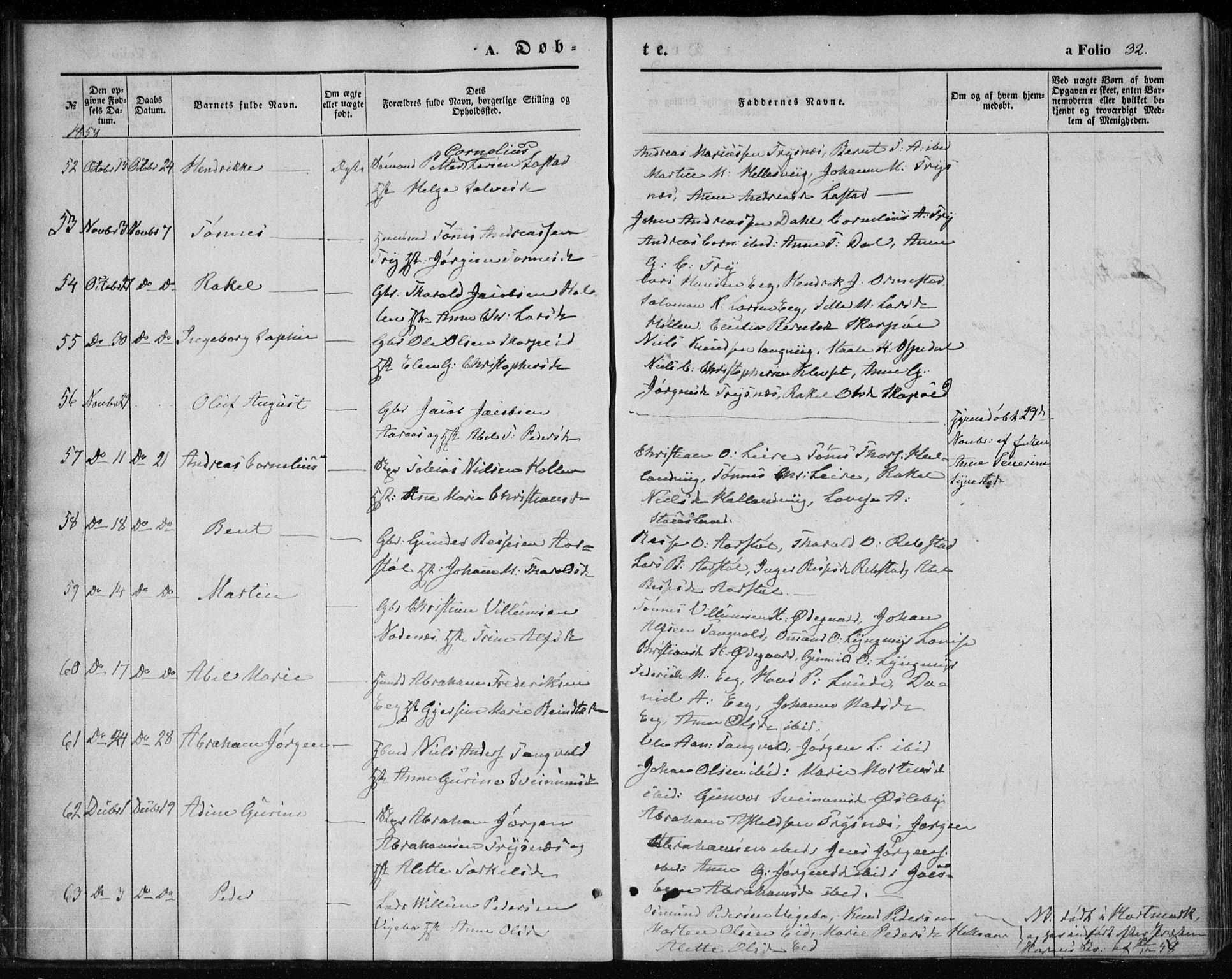 Søgne sokneprestkontor, SAK/1111-0037/F/Fa/Fab/L0010: Parish register (official) no. A 10, 1853-1869, p. 32