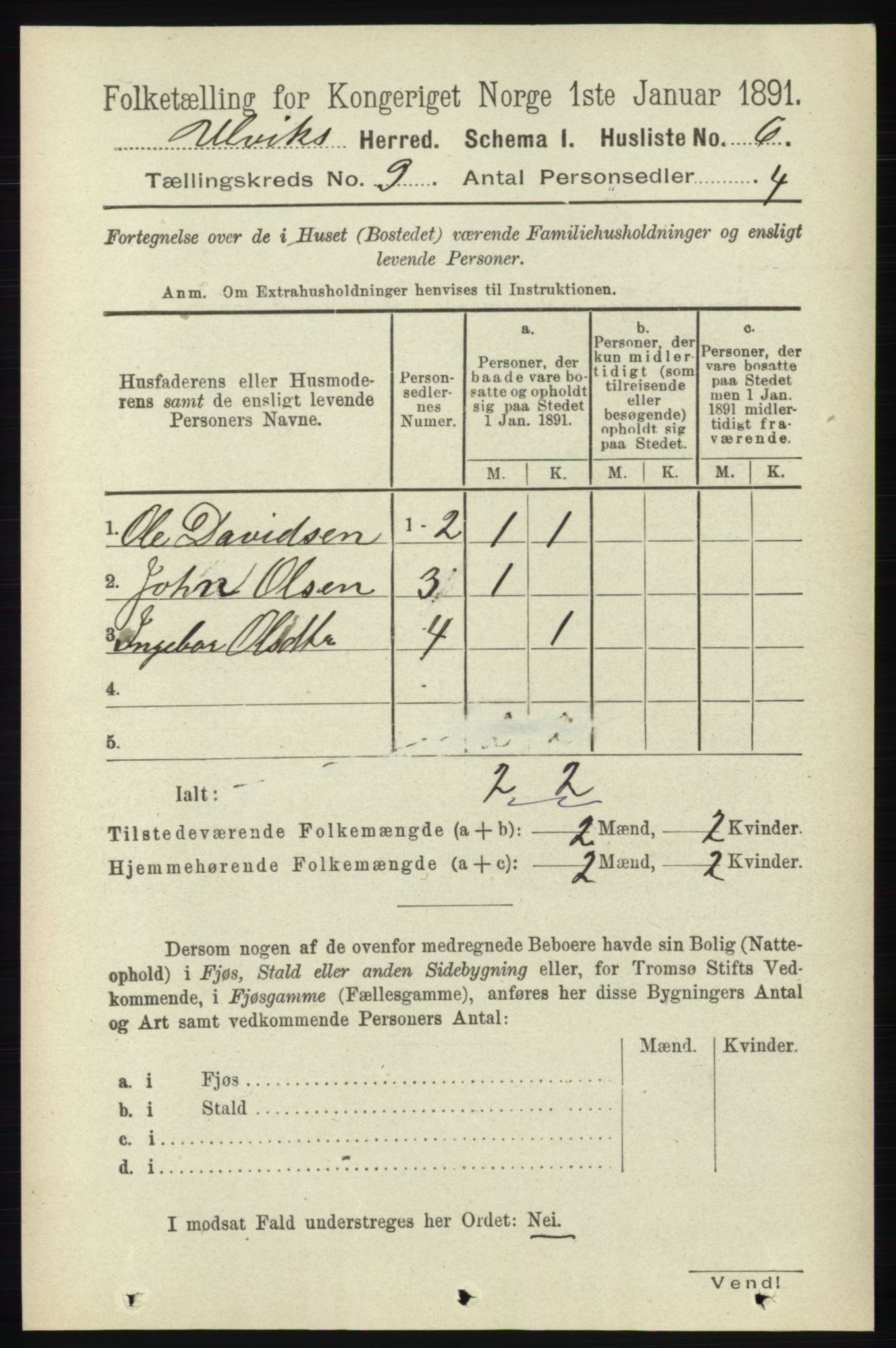 RA, 1891 census for 1233 Ulvik, 1891, p. 2806