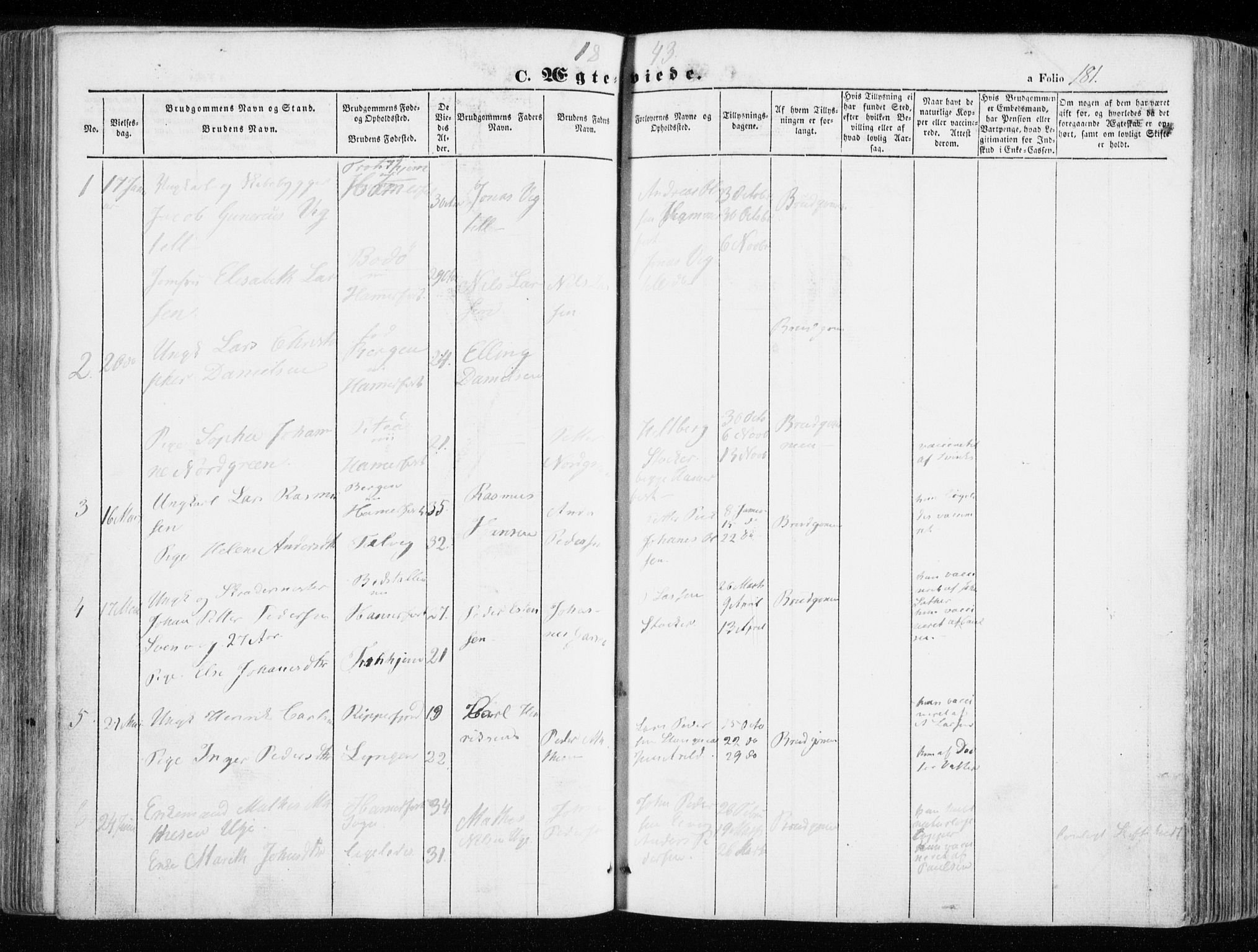 Hammerfest sokneprestkontor, SATØ/S-1347/H/Ha/L0004.kirke: Parish register (official) no. 4, 1843-1856, p. 181