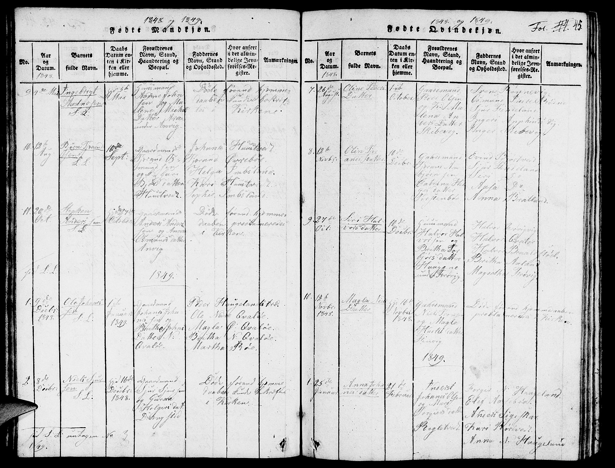 Vikedal sokneprestkontor, SAST/A-101840/01/V: Parish register (copy) no. B 3, 1816-1867, p. 45