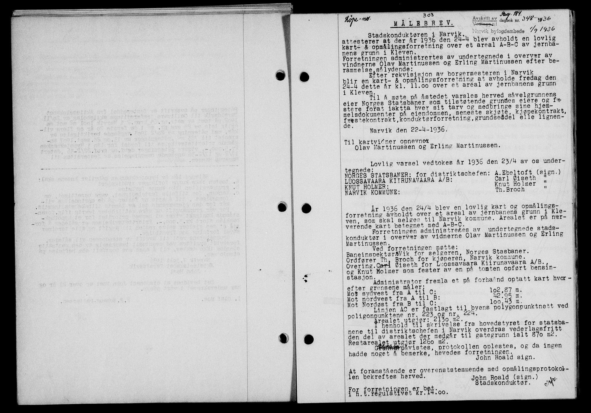 Narvik sorenskriveri, SAT/A-0002/1/2/2C/2Ca/L0011: Mortgage book no. 14, 1935-1937, Deed date: 01.09.1936