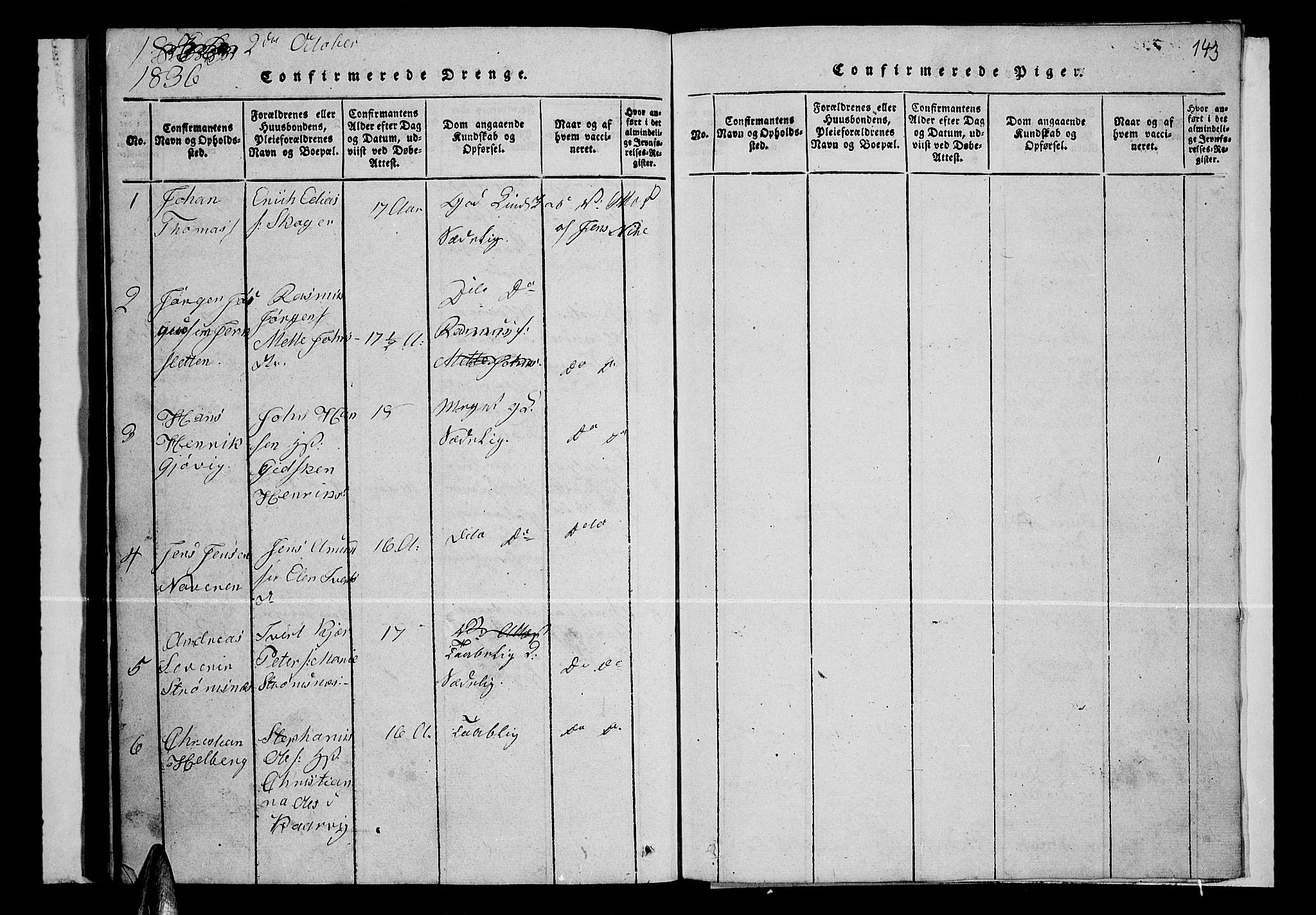 Lenvik sokneprestembete, SATØ/S-1310/H/Ha/Hab/L0001klokker: Parish register (copy) no. 1, 1822-1837, p. 143