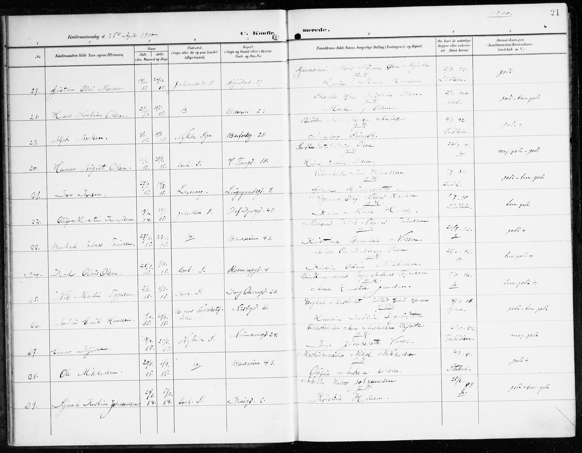 Domkirken sokneprestembete, AV/SAB-A-74801/H/Haa/L0031: Parish register (official) no. C 6, 1898-1915, p. 21