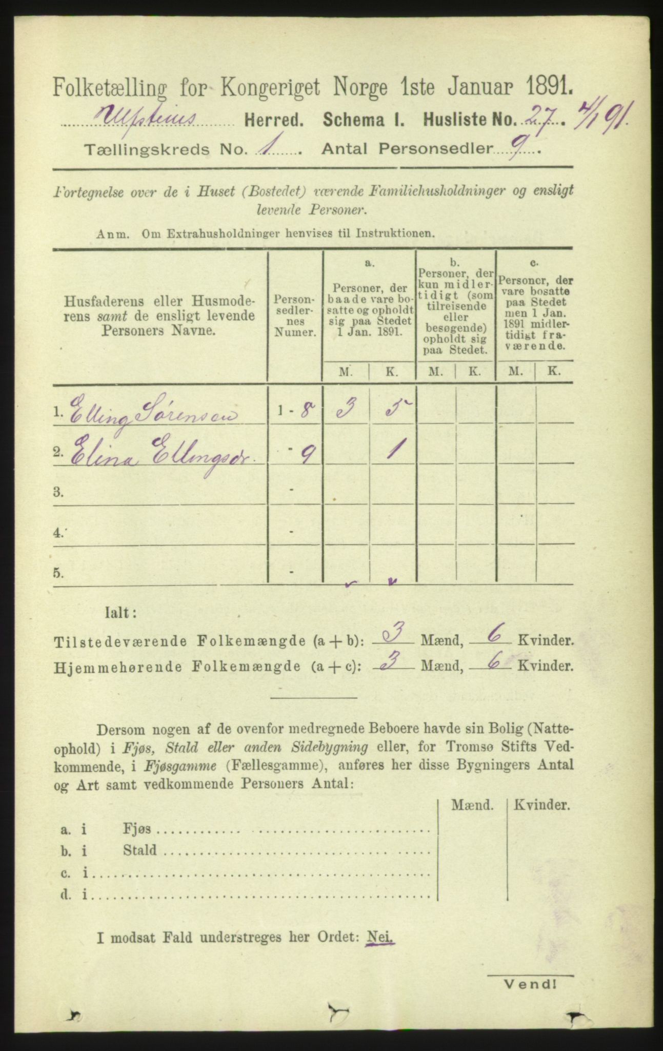 RA, 1891 census for 1516 Ulstein, 1891, p. 56