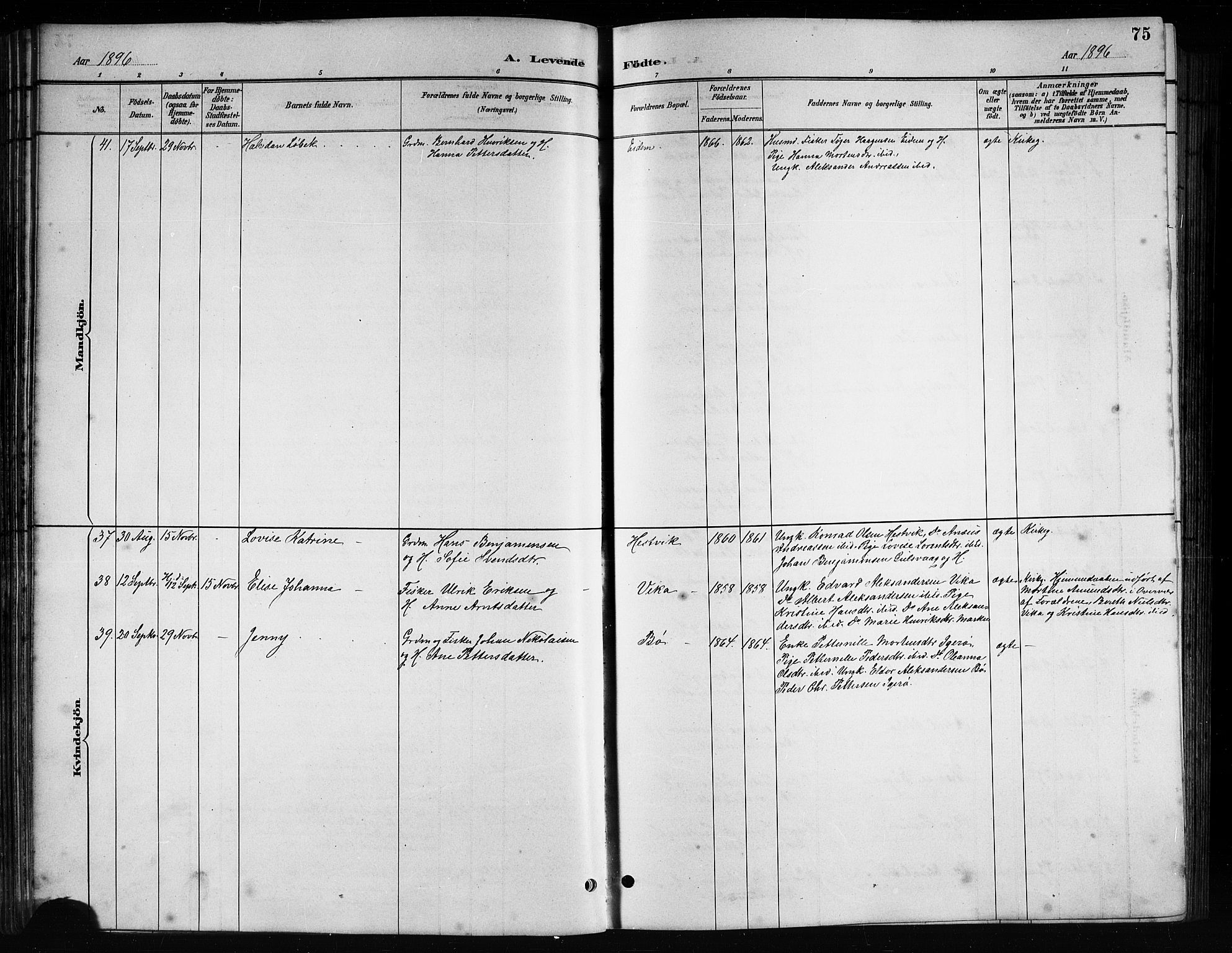 Ministerialprotokoller, klokkerbøker og fødselsregistre - Nordland, AV/SAT-A-1459/816/L0253: Parish register (copy) no. 816C03, 1886-1905, p. 75