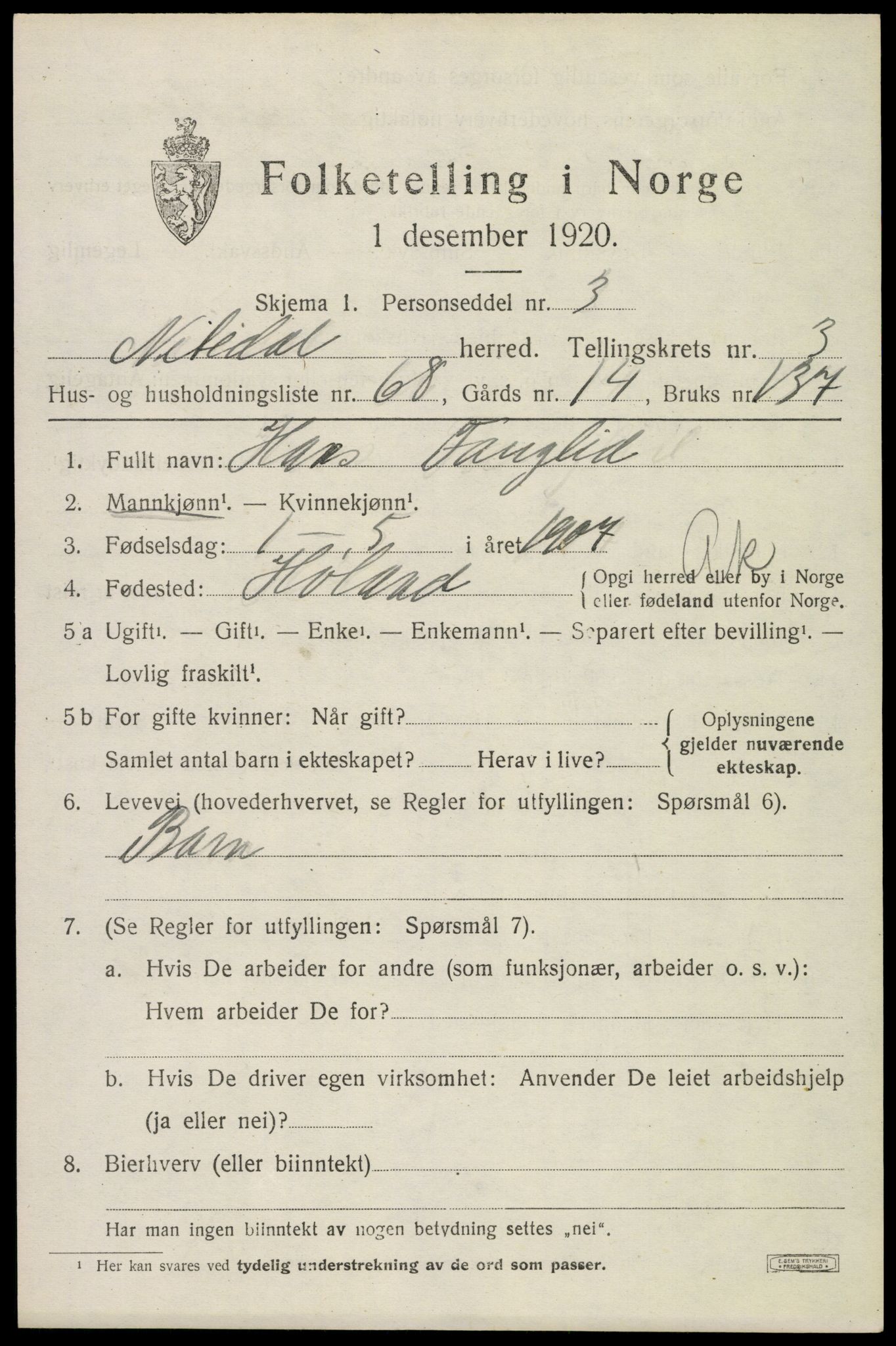 SAO, 1920 census for Nittedal, 1920, p. 4408