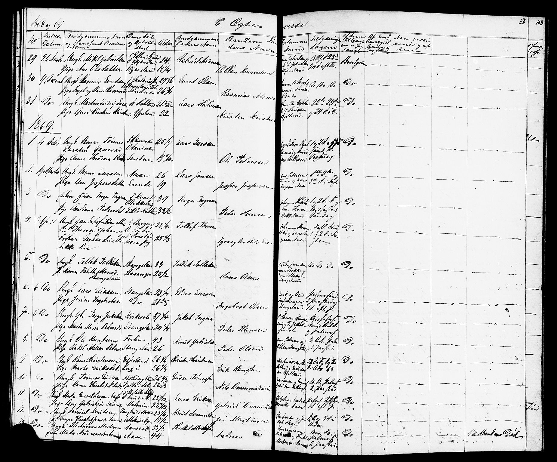 Høyland sokneprestkontor, SAST/A-101799/001/30BB/L0001: Parish register (copy) no. B 1, 1854-1873, p. 167