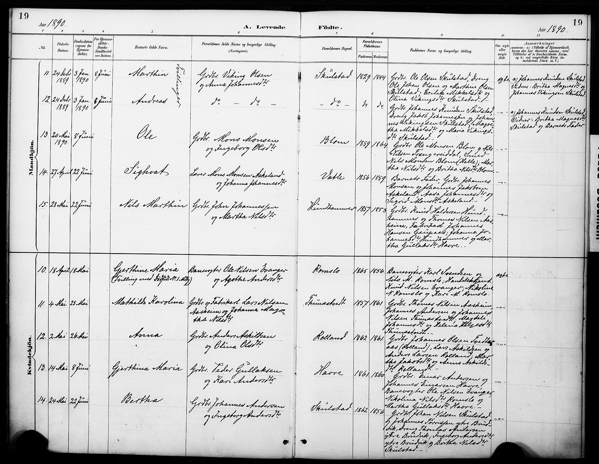 Haus sokneprestembete, AV/SAB-A-75601/H/Haa: Parish register (official) no. B 1, 1887-1898, p. 19