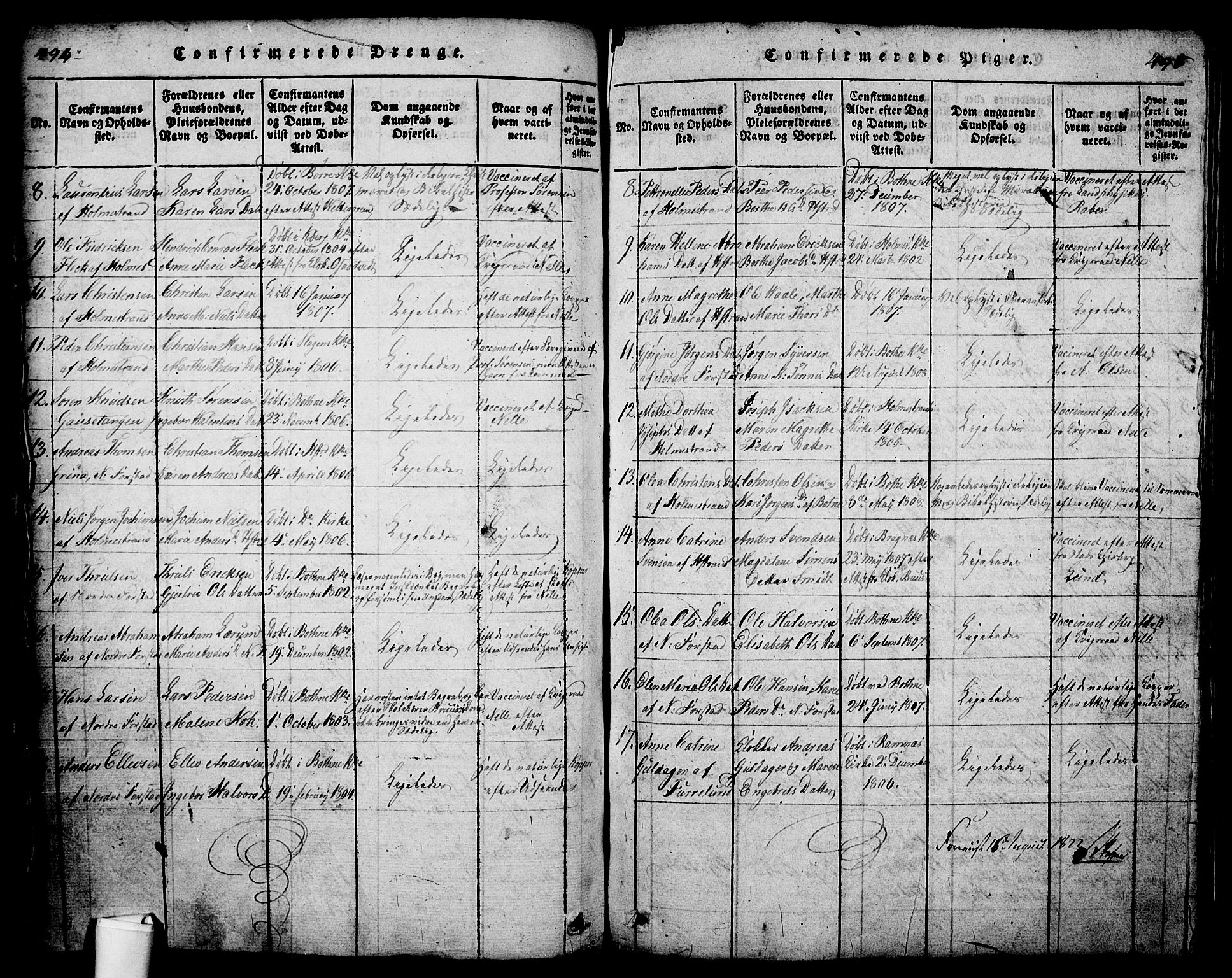 Holmestrand kirkebøker, AV/SAKO-A-346/G/Ga/L0001: Parish register (copy) no. 1, 1814-1848, p. 494-495