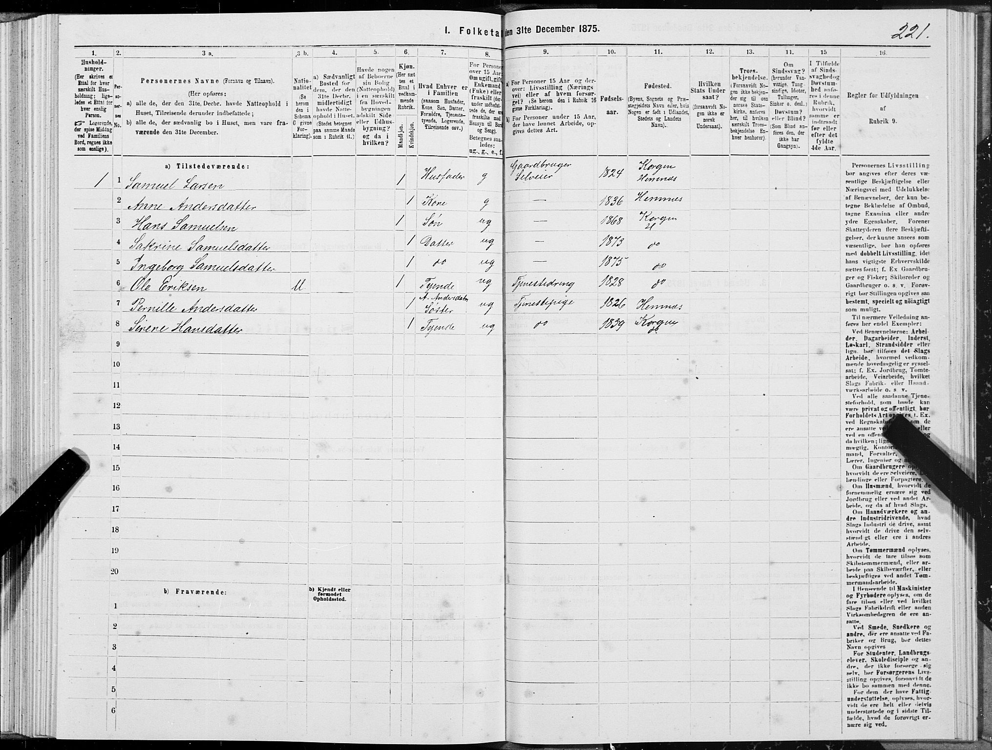 SAT, 1875 census for 1832P Hemnes, 1875, p. 4221