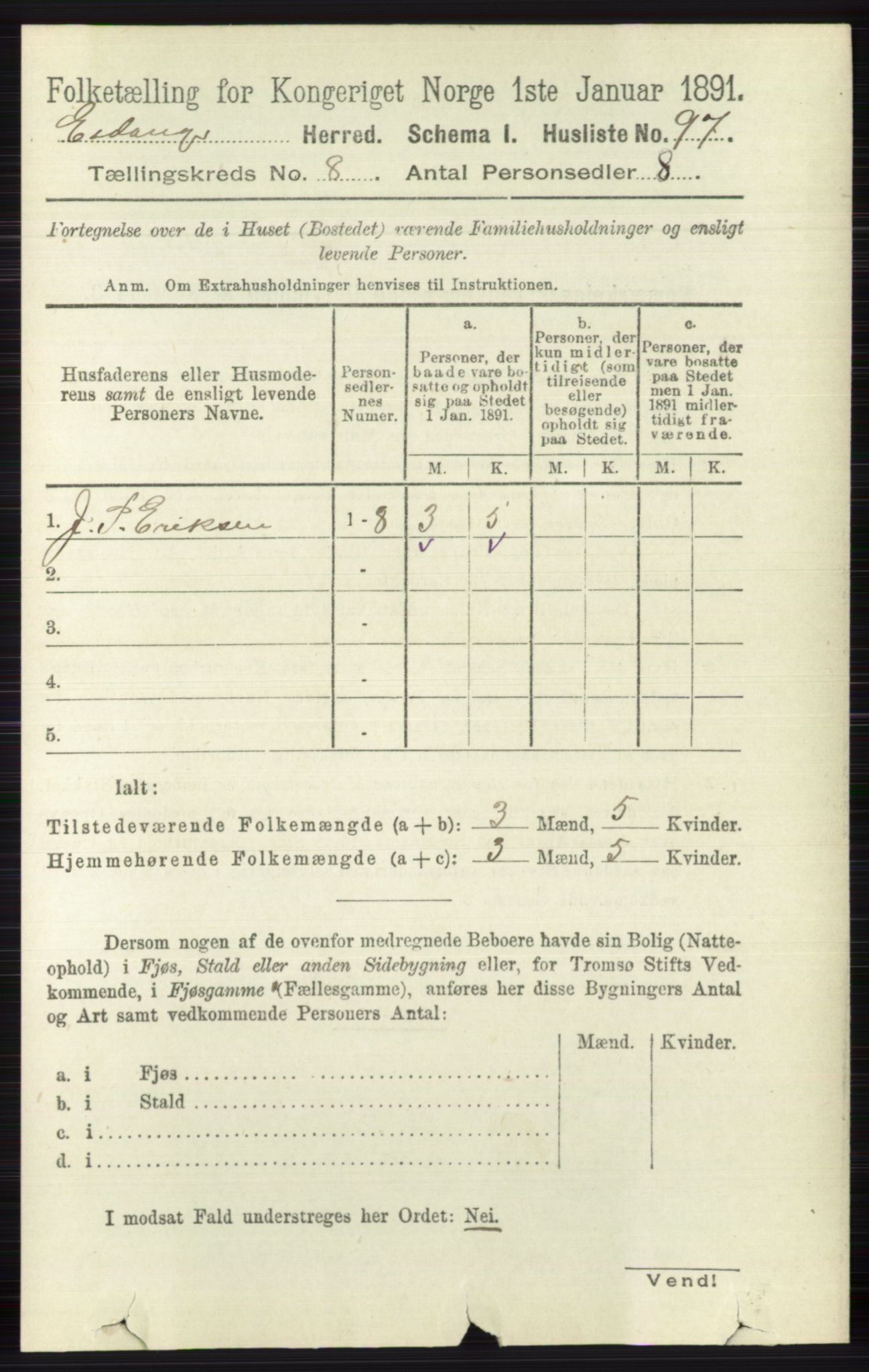 RA, 1891 census for 0813 Eidanger, 1891, p. 2982