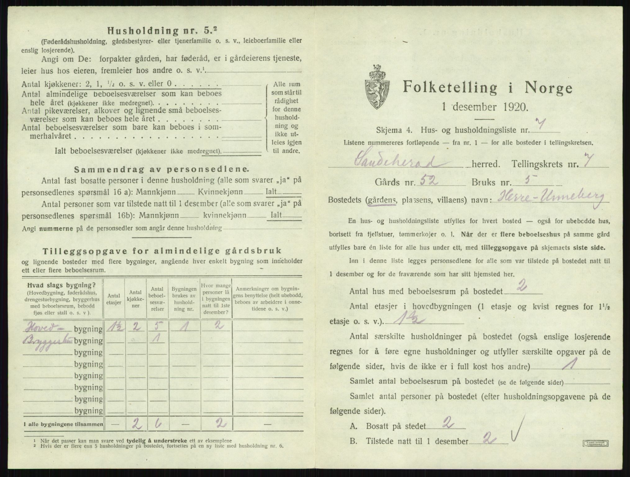 SAKO, 1920 census for Sandeherred, 1920, p. 1471