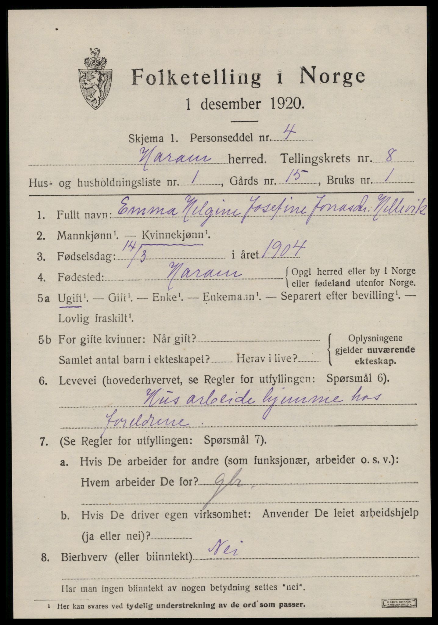 SAT, 1920 census for Haram, 1920, p. 4455