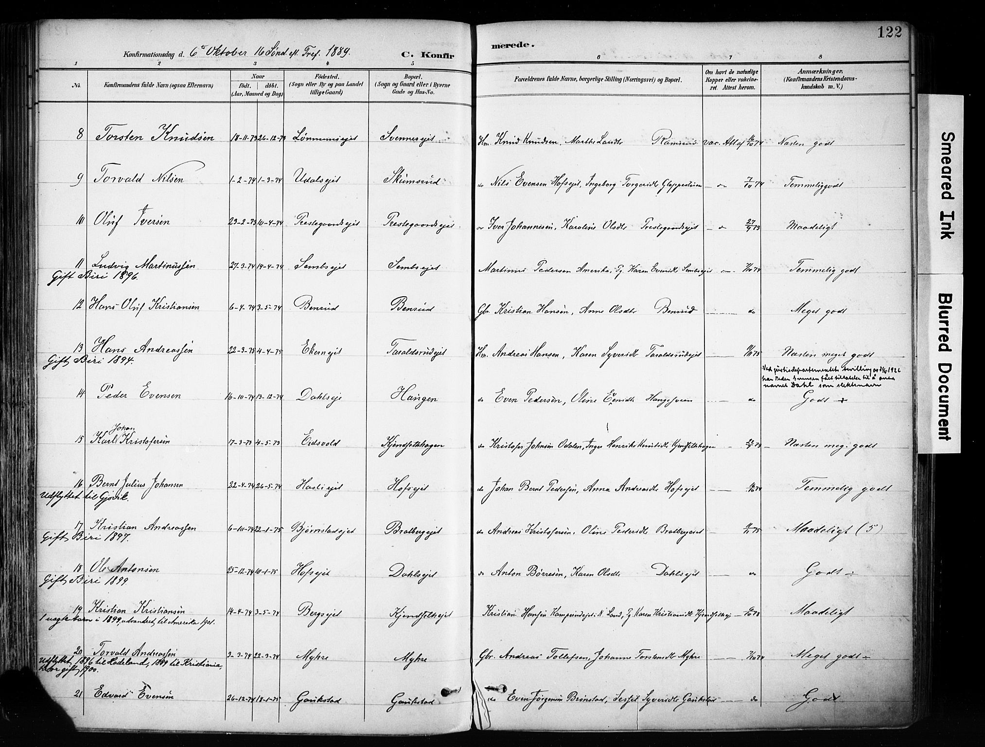 Biri prestekontor, AV/SAH-PREST-096/H/Ha/Haa/L0009: Parish register (official) no. 9, 1887-1900, p. 122