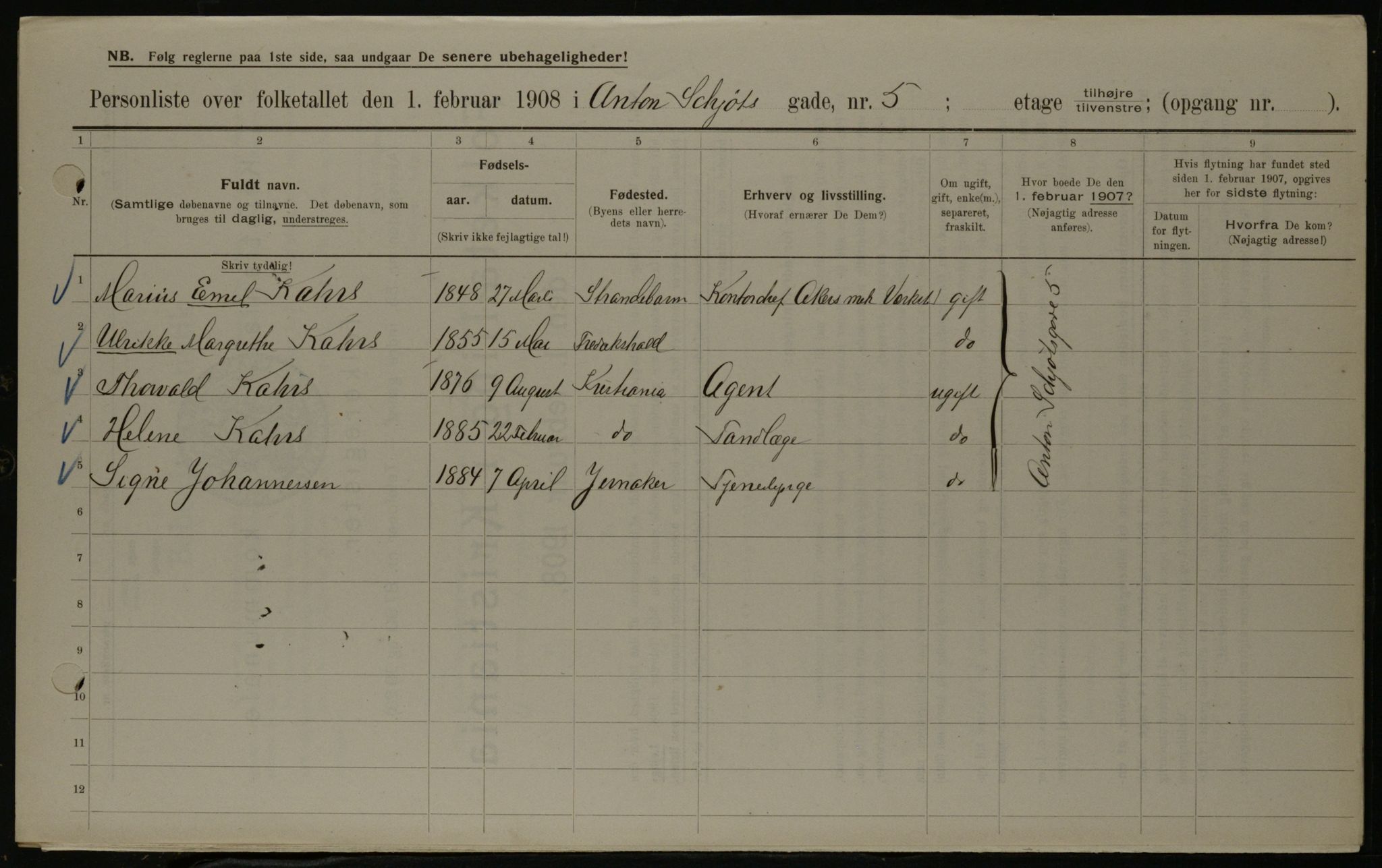 OBA, Municipal Census 1908 for Kristiania, 1908, p. 1543