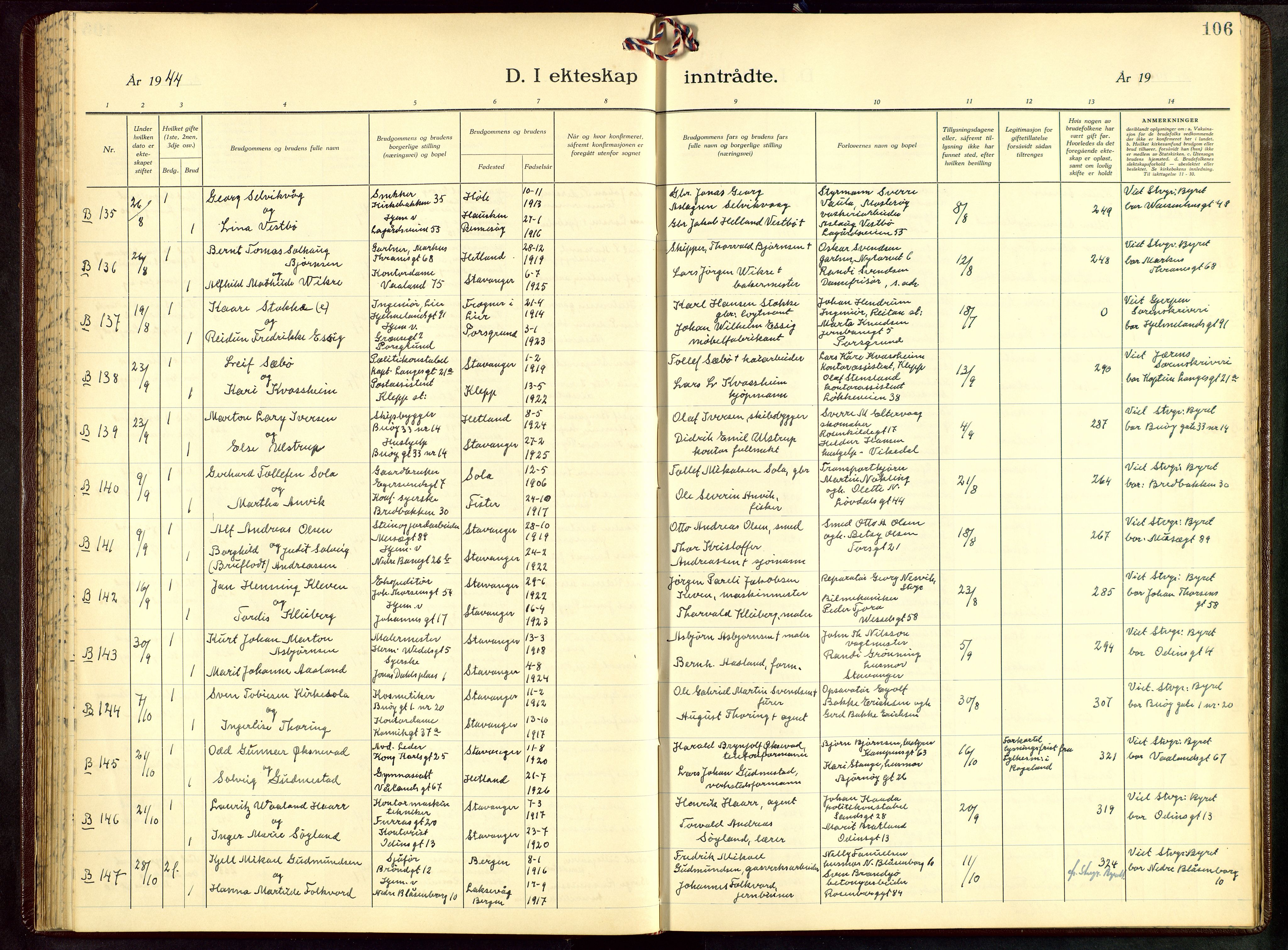 St. Petri sokneprestkontor, AV/SAST-A-101813/001/30/30BB/L0012: Parish register (copy) no. B 12, 1936-1951, p. 106