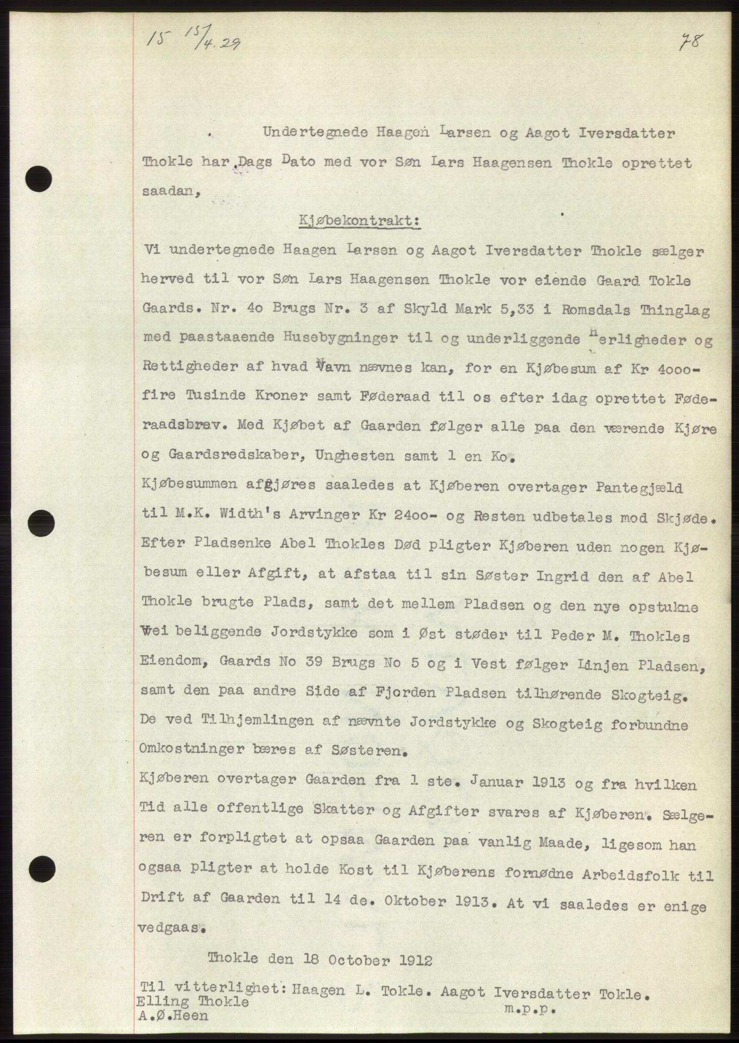 Romsdal sorenskriveri, AV/SAT-A-4149/1/2/2C/L0056: Mortgage book no. 50, 1929-1929, Deed date: 15.04.1929