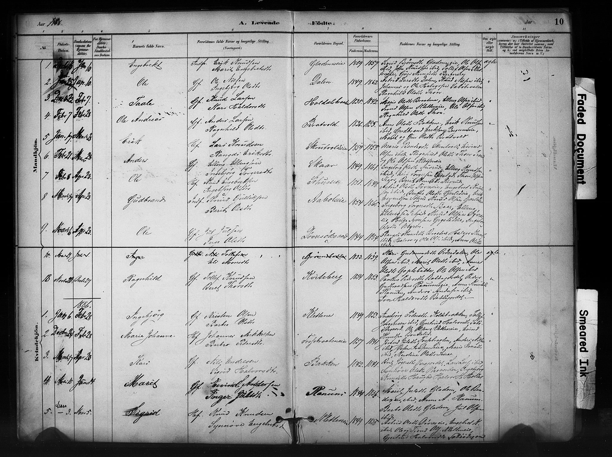 Nord-Aurdal prestekontor, AV/SAH-PREST-132/H/Ha/Haa/L0012: Parish register (official) no. 12, 1883-1895, p. 10