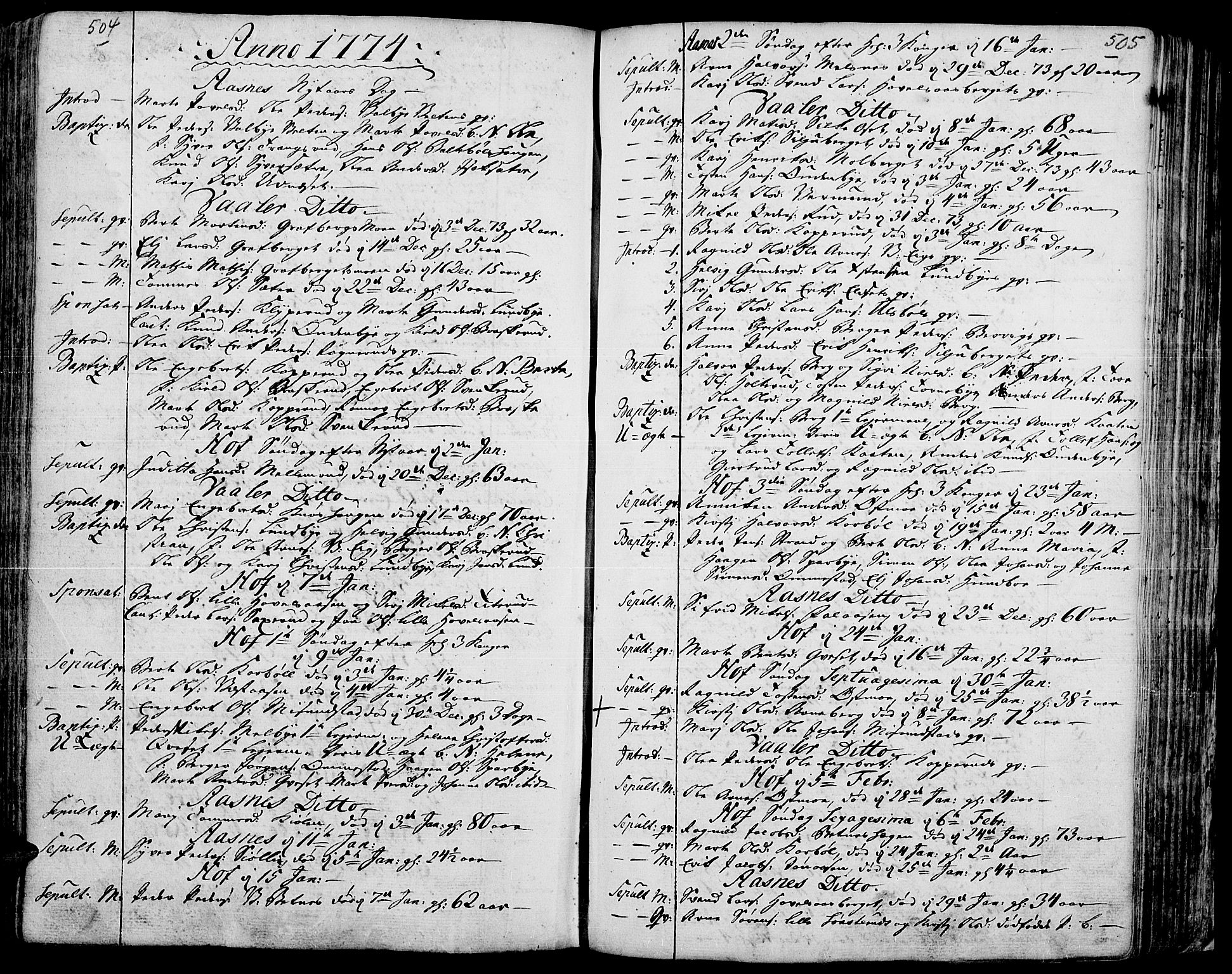 Hof prestekontor, AV/SAH-PREST-038/H/Ha/Haa/L0003: Parish register (official) no. 3, 1750-1789, p. 504-505