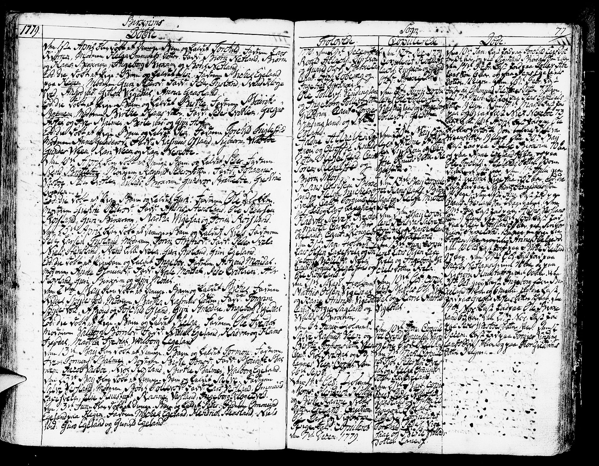 Helleland sokneprestkontor, AV/SAST-A-101810: Parish register (official) no. A 2 /2, 1762-1791, p. 77