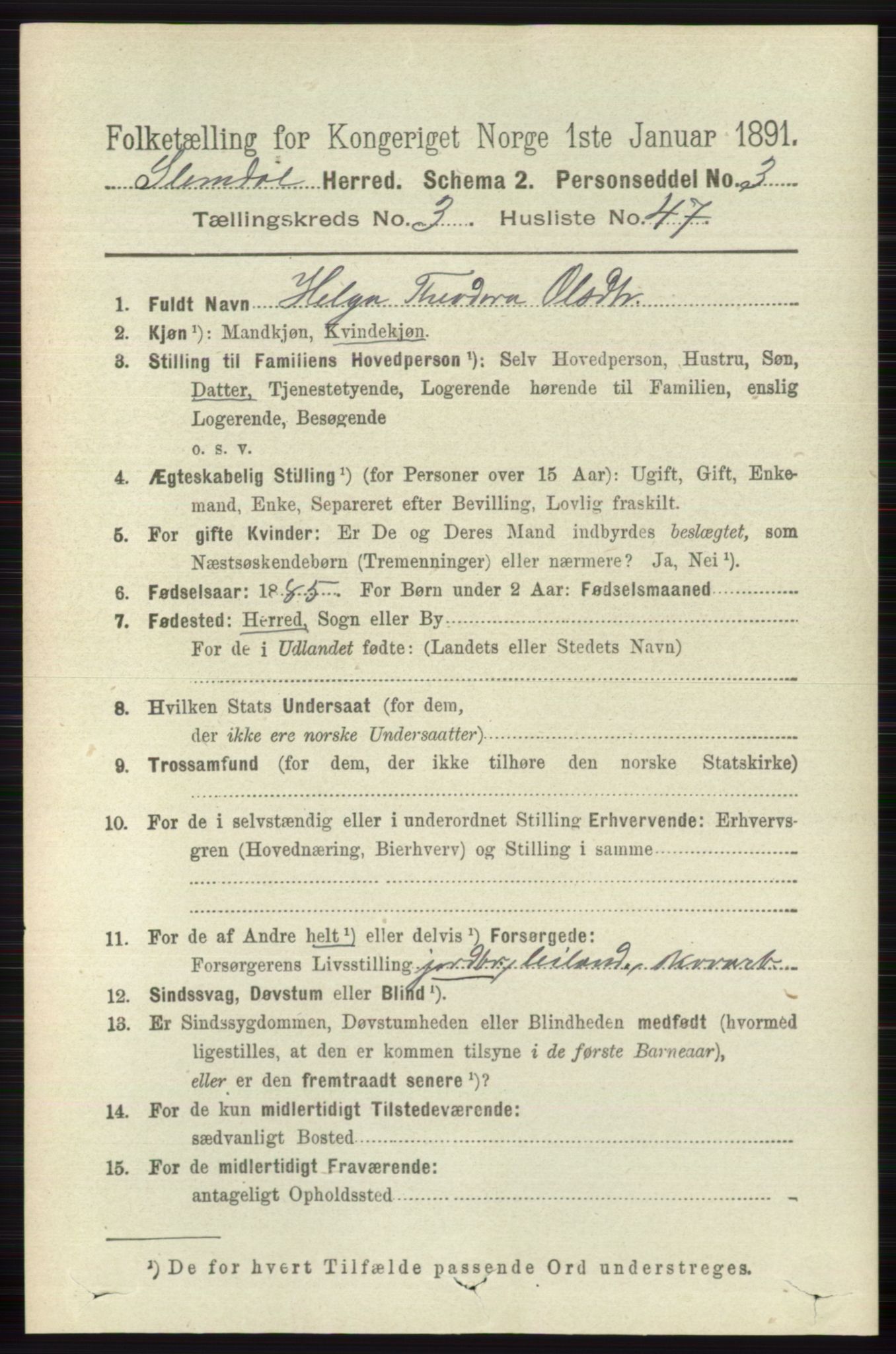 RA, 1891 census for 0811 Slemdal, 1891, p. 1041