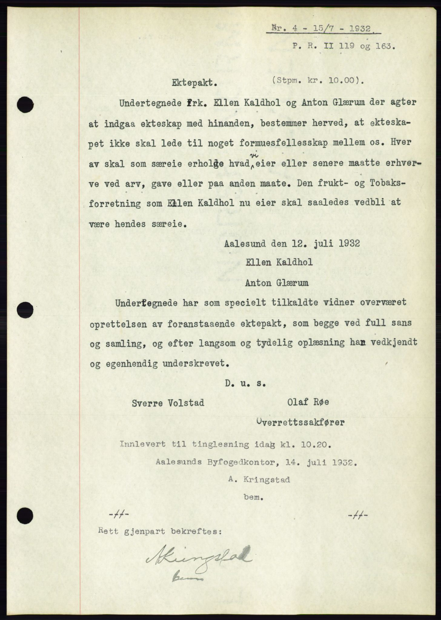 Ålesund byfogd, AV/SAT-A-4384: Mortgage book no. 30, 1932-1933, Deed date: 15.07.1932