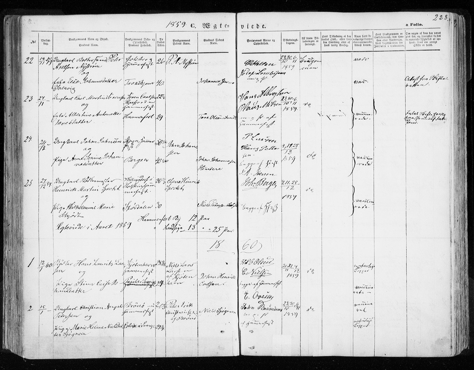Hammerfest sokneprestkontor, AV/SATØ-S-1347/H/Ha/L0005.kirke: Parish register (official) no. 5, 1857-1869, p. 228