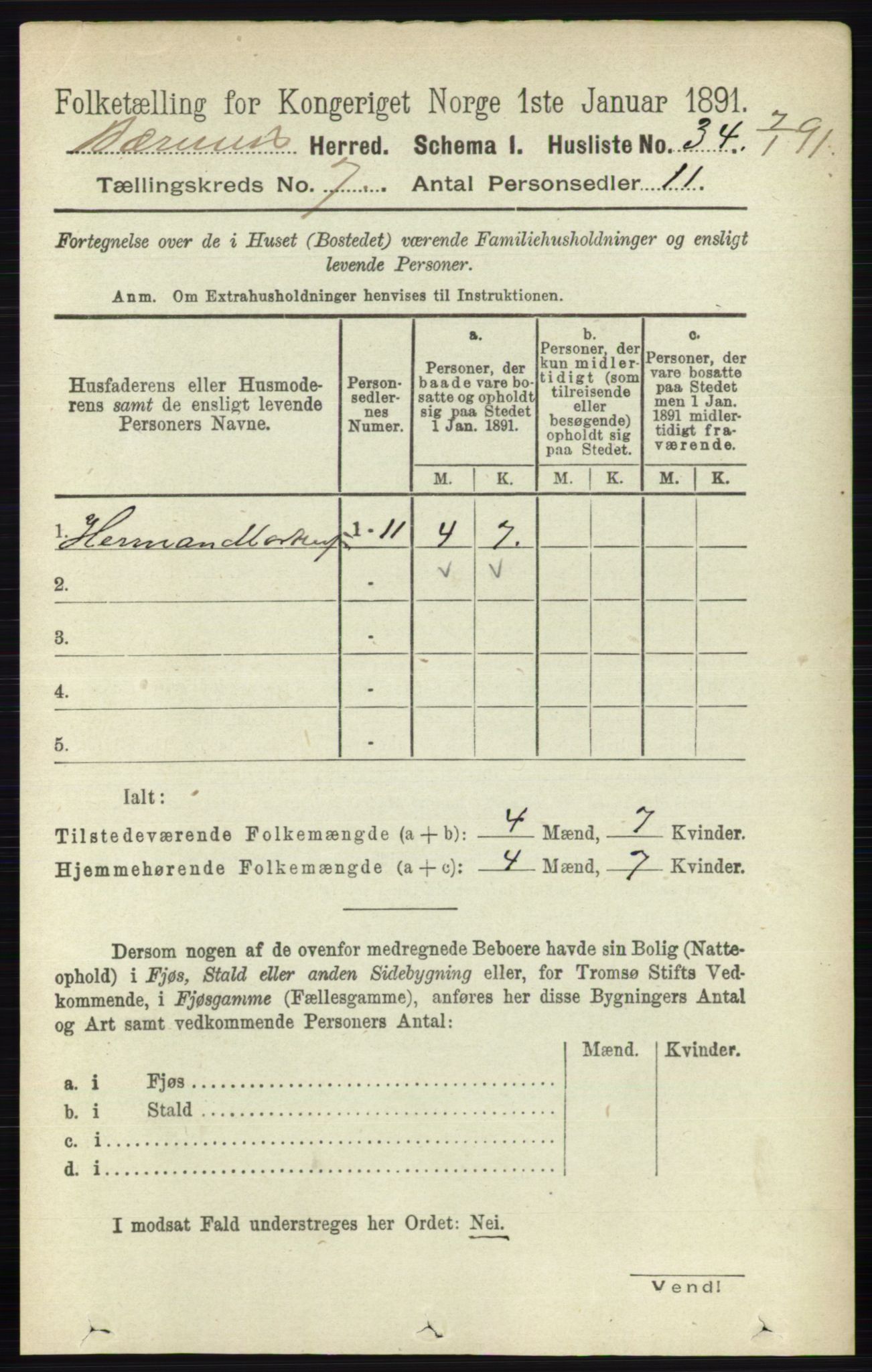 RA, 1891 census for 0219 Bærum, 1891, p. 4071