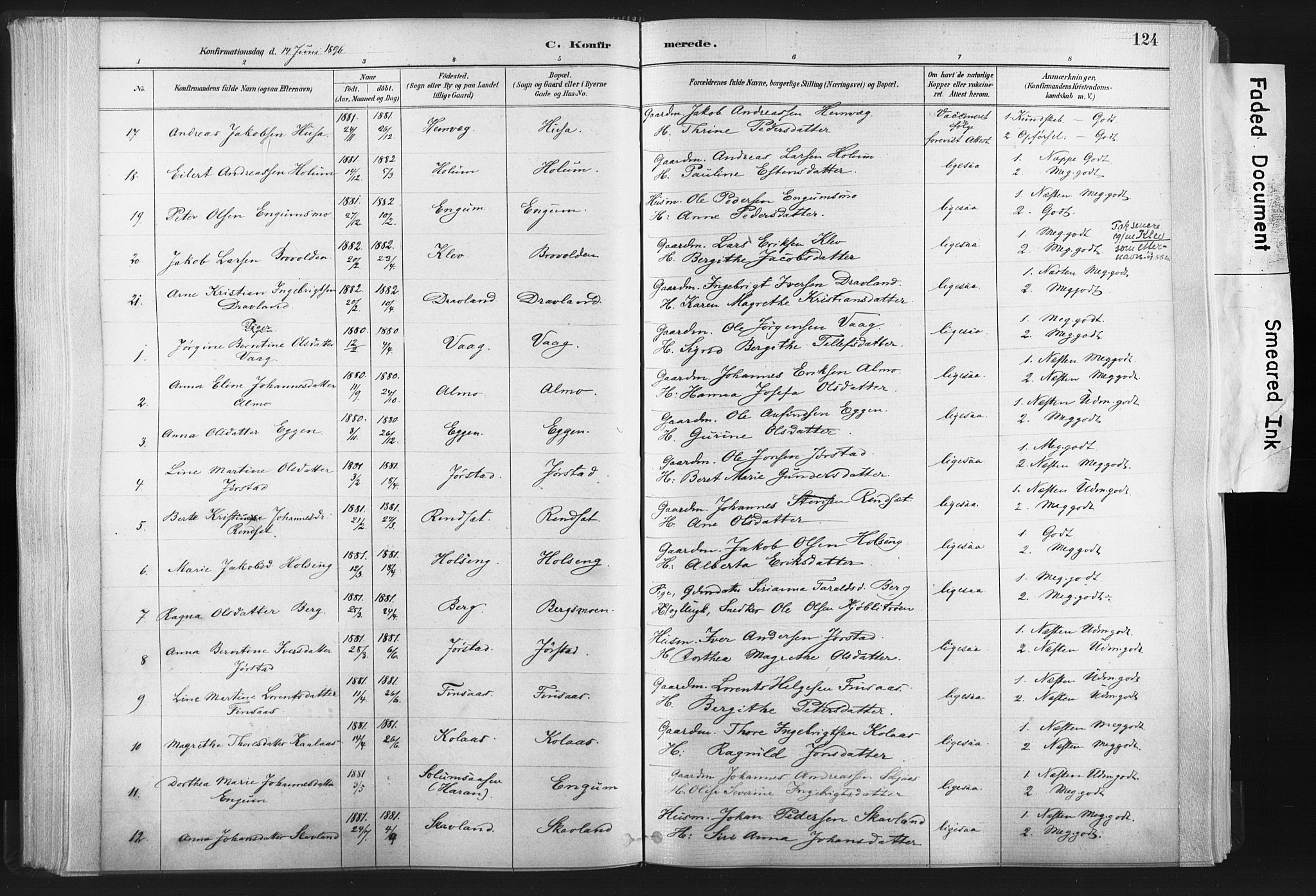 Ministerialprotokoller, klokkerbøker og fødselsregistre - Nord-Trøndelag, AV/SAT-A-1458/749/L0474: Parish register (official) no. 749A08, 1887-1903, p. 124