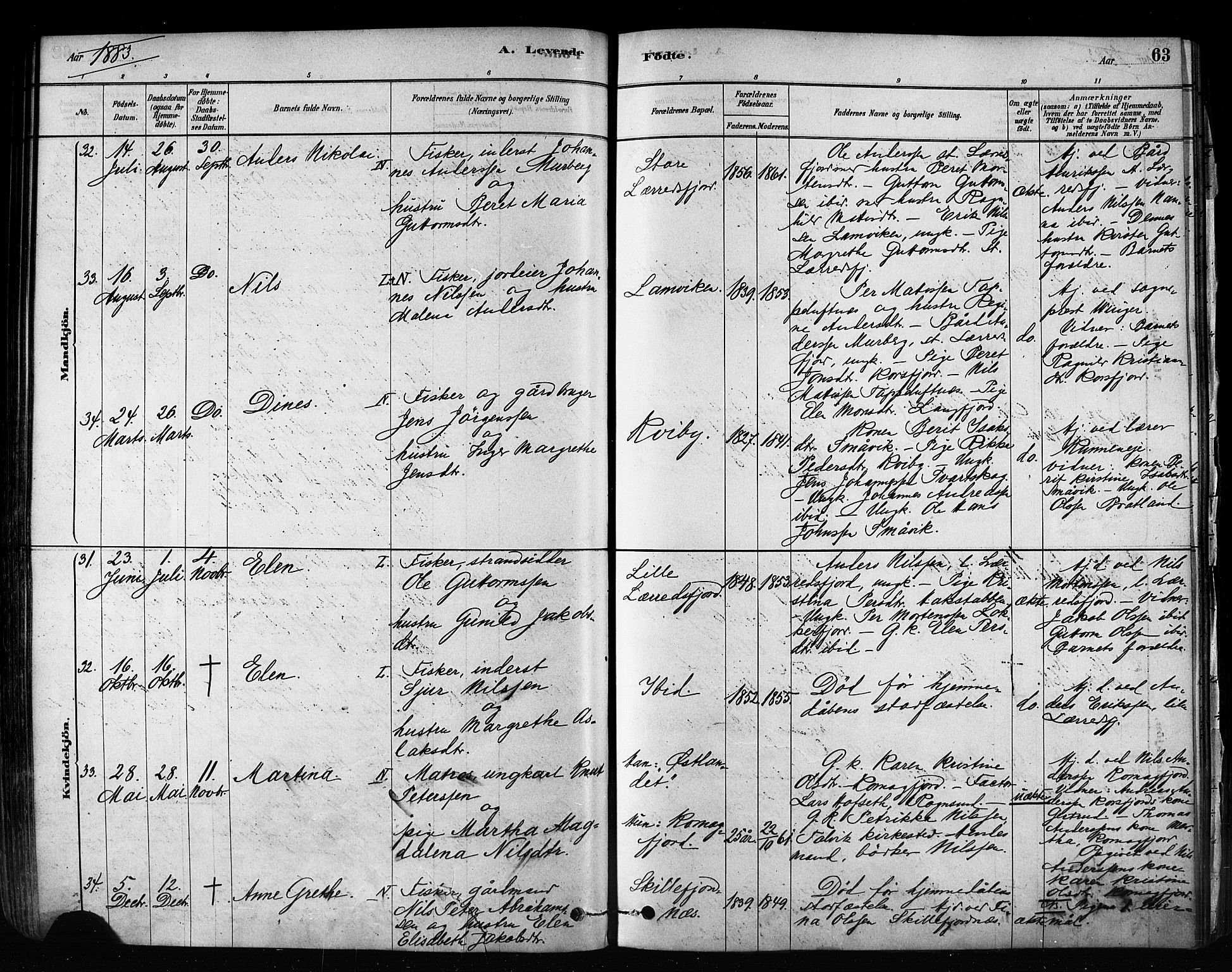 Talvik sokneprestkontor, SATØ/S-1337/H/Ha/L0012kirke: Parish register (official) no. 12, 1878-1886, p. 63