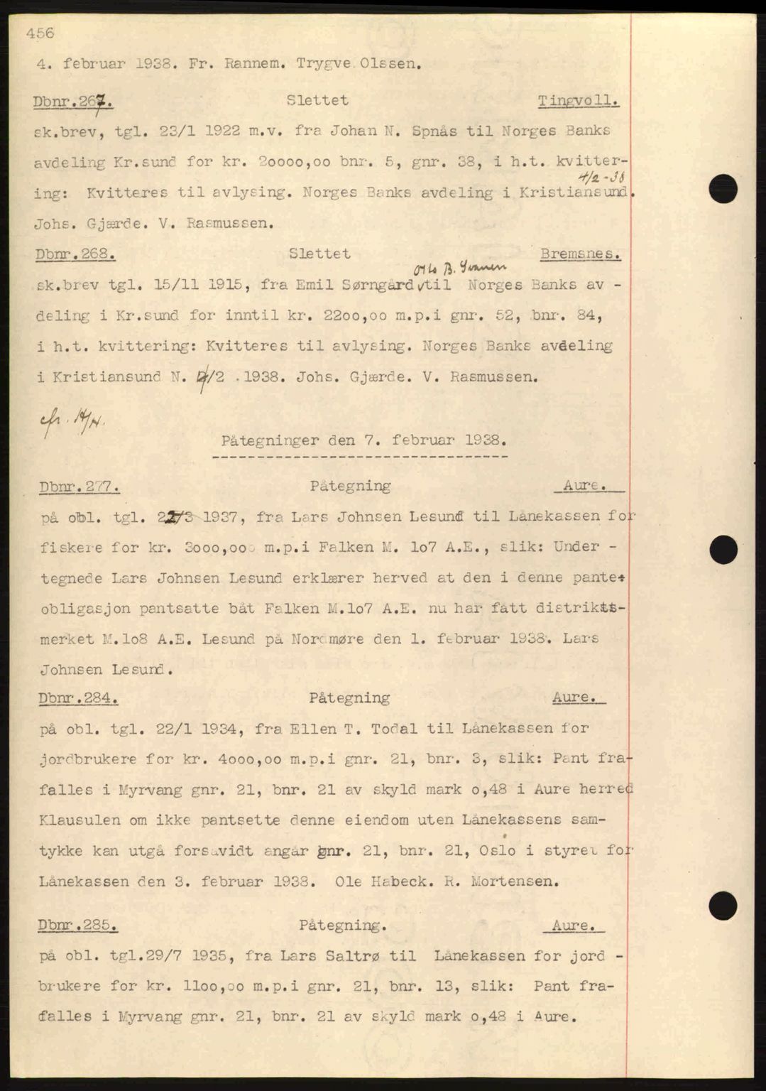 Nordmøre sorenskriveri, AV/SAT-A-4132/1/2/2Ca: Mortgage book no. C80, 1936-1939, Diary no: : 267/1938